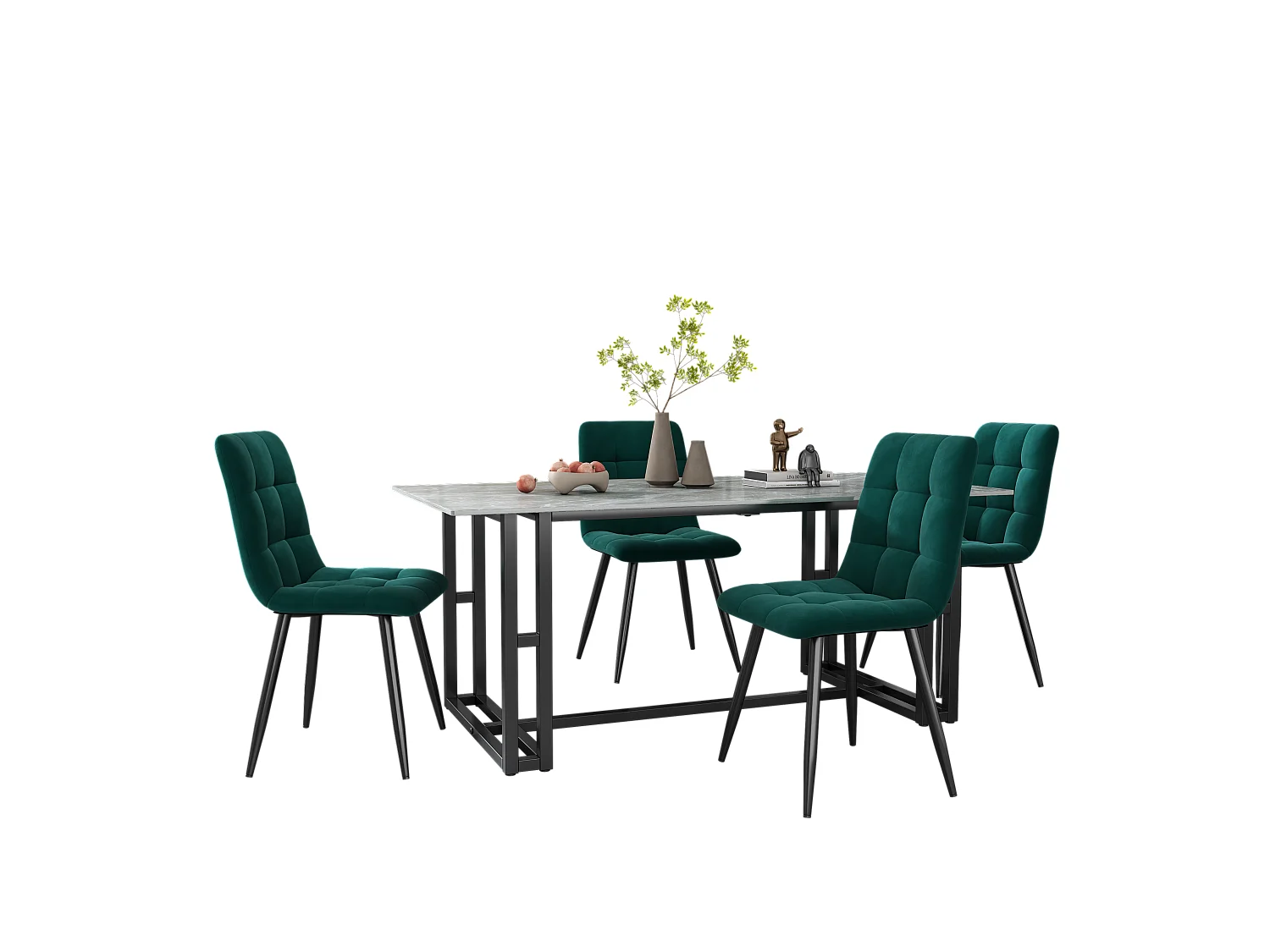 Chaises de salle à manger (4 pièces), chaise en velours gris foncé, cadre en métal (44x41x86 cm)