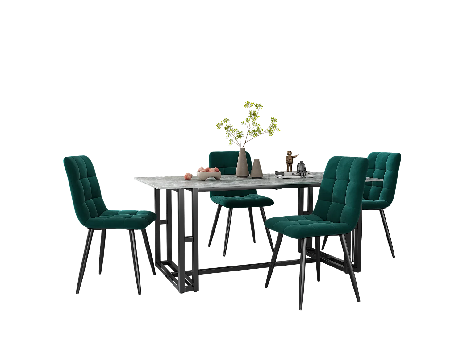 Chaises de salle à manger (4 pièces), chaise en velours gris foncé, cadre en métal (44x41x86 cm)