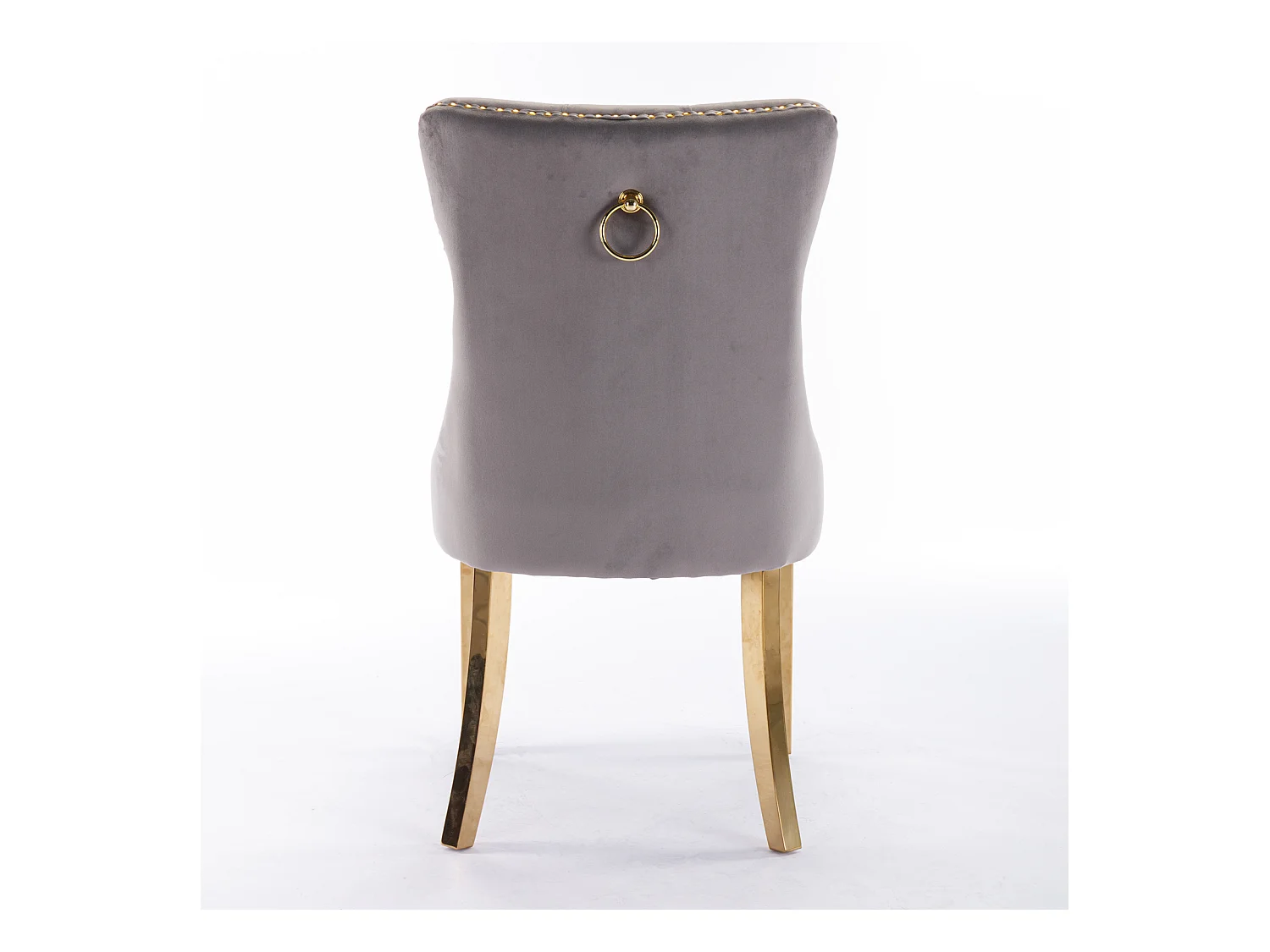 Sedia da pranzo moderna, velluto grigio, gambe in legno, chiodi decorativi, set da 2 (65x50x95 cm)