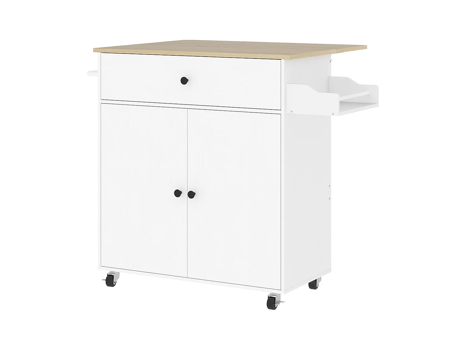 Isla de cocina con ruedas, con encimera abatible, cajón y balda, color blanco (106x42x87 cm)