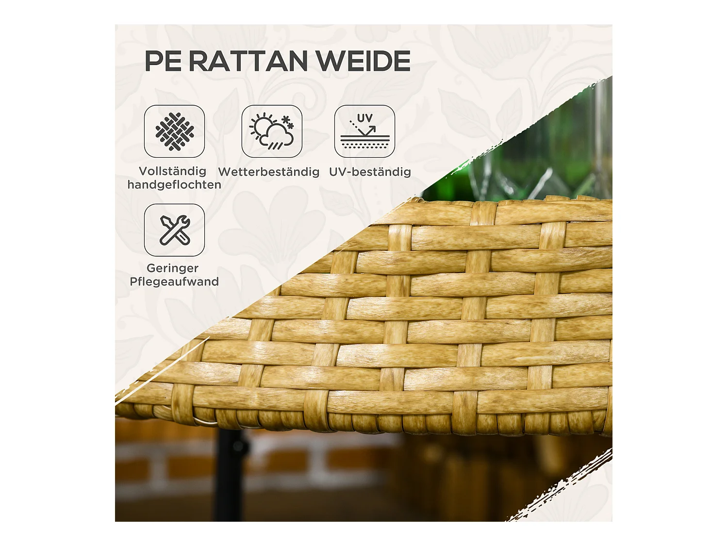 Chariot de service rond avec 2 étagères, rotin naturel, cadre métal, roues avec freins, jaune (50x50x66cm)