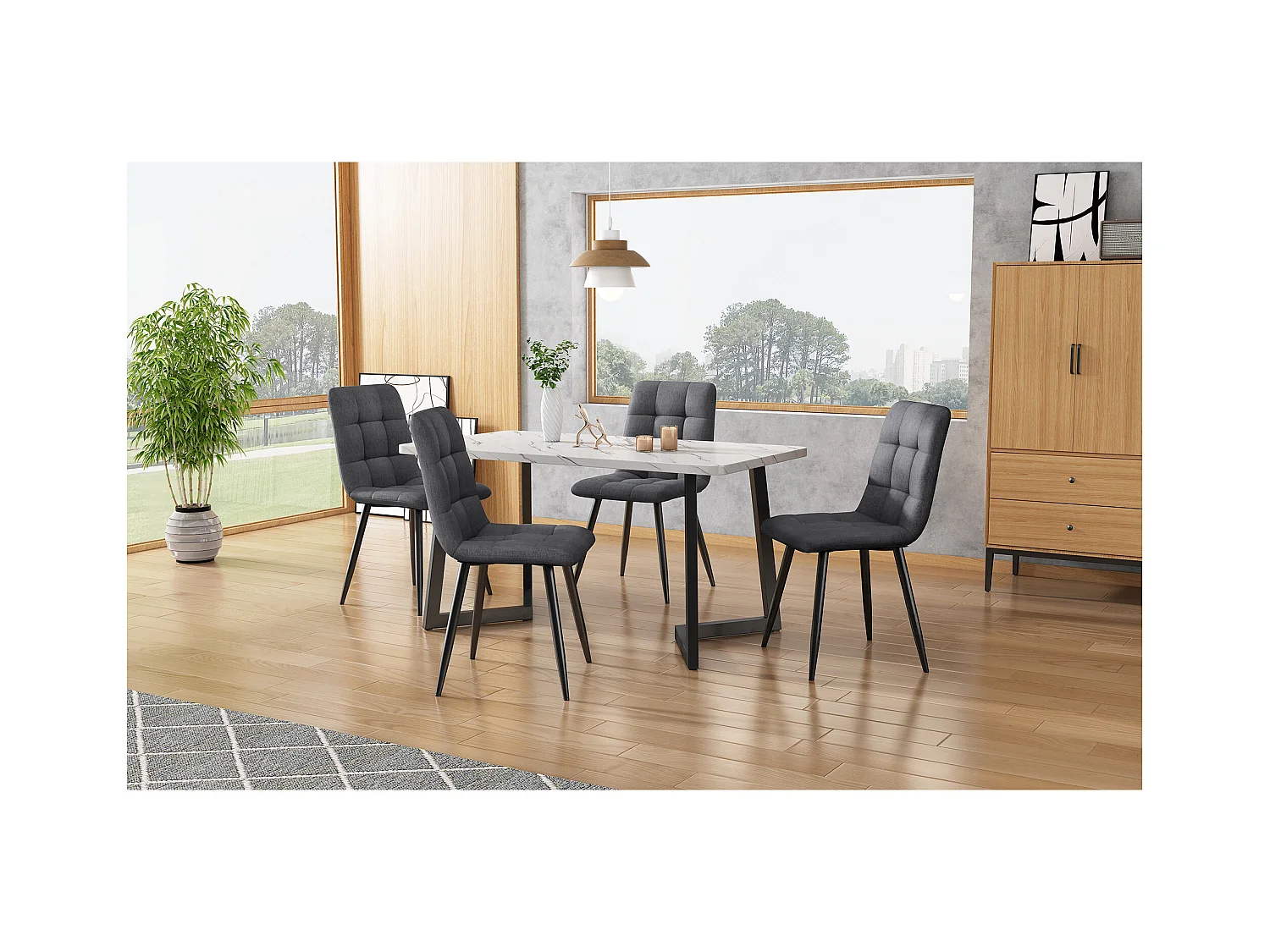 Sedia da pranzo in lino, design moderno, struttura in metallo, grigio (44x41x86 cm)