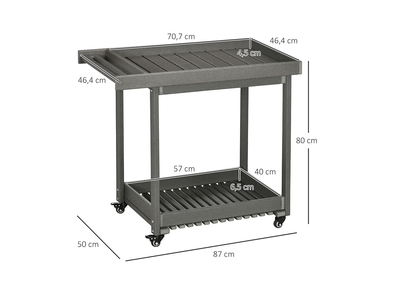 Chariot de service barbecue avec porte-serviettes, métal, gris foncé, 2 étagères, (87x50x80 cm)