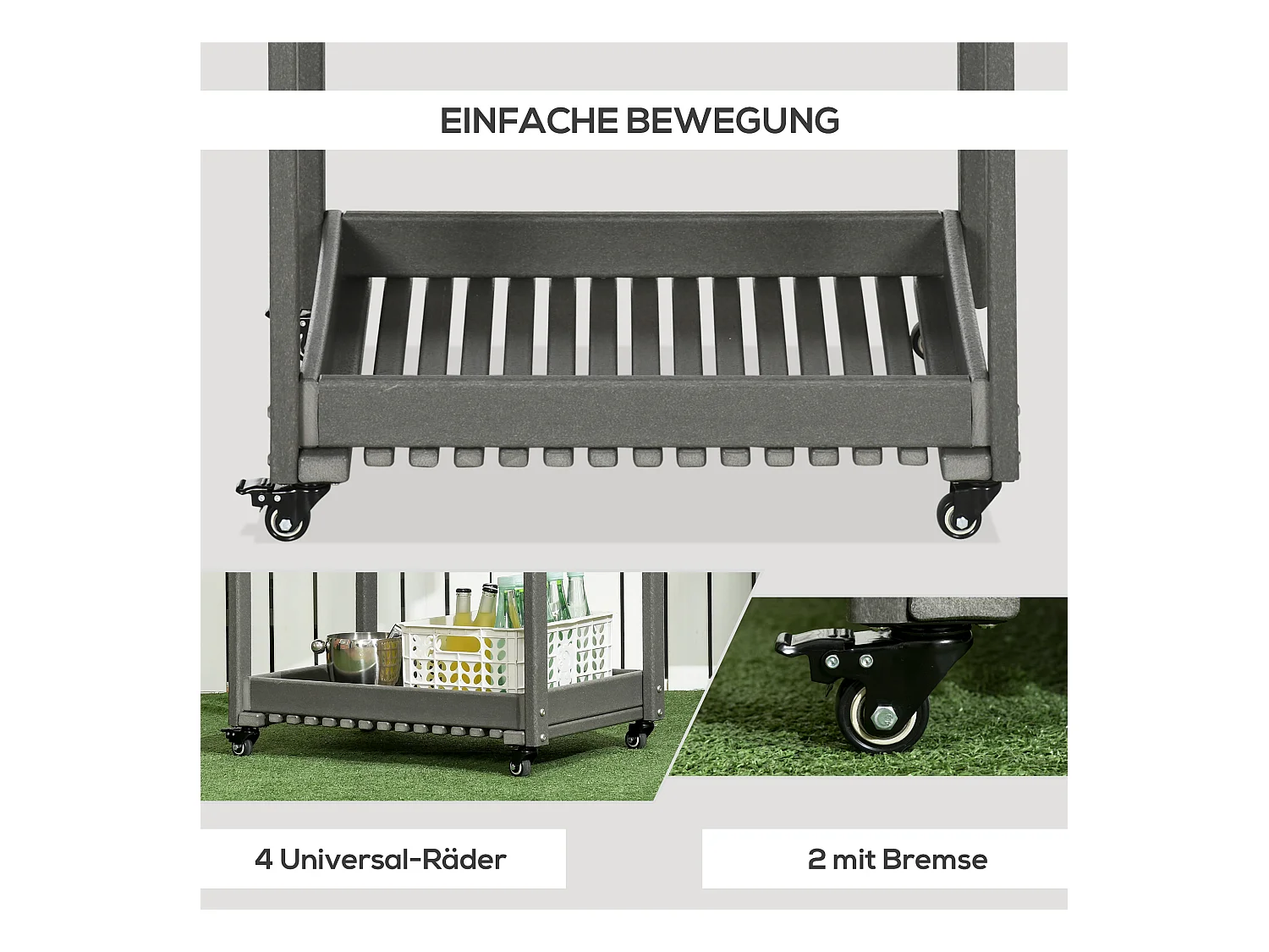 Chariot de service barbecue avec porte-serviettes, métal, gris foncé, 2 étagères, (87x50x80 cm)