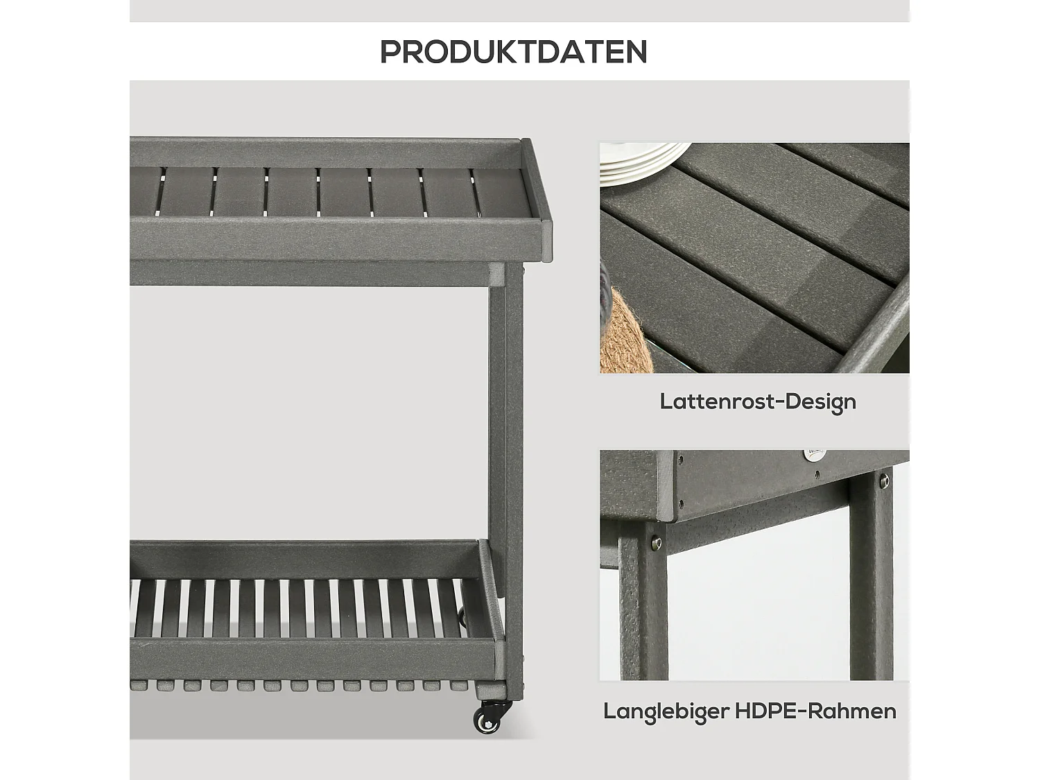 Chariot de service barbecue avec porte-serviettes, métal, gris foncé, 2 étagères, (87x50x80 cm)