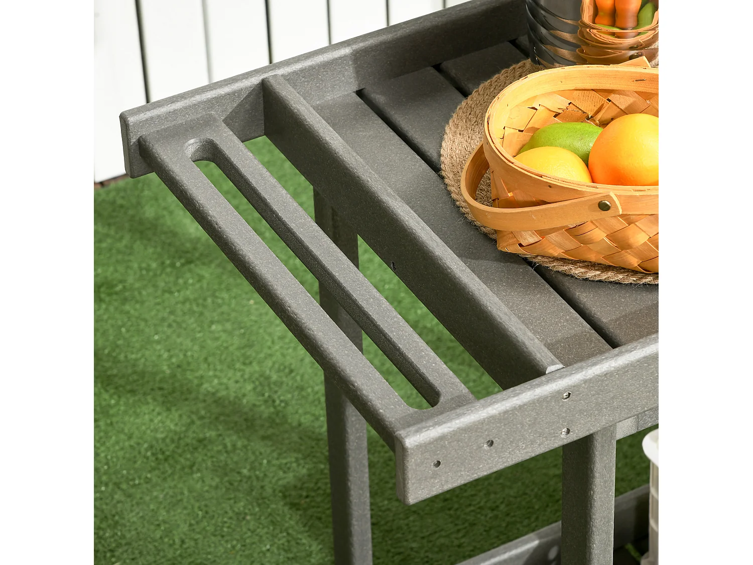 Chariot de service barbecue avec porte-serviettes, métal, gris foncé, 2 étagères, (87x50x80 cm)