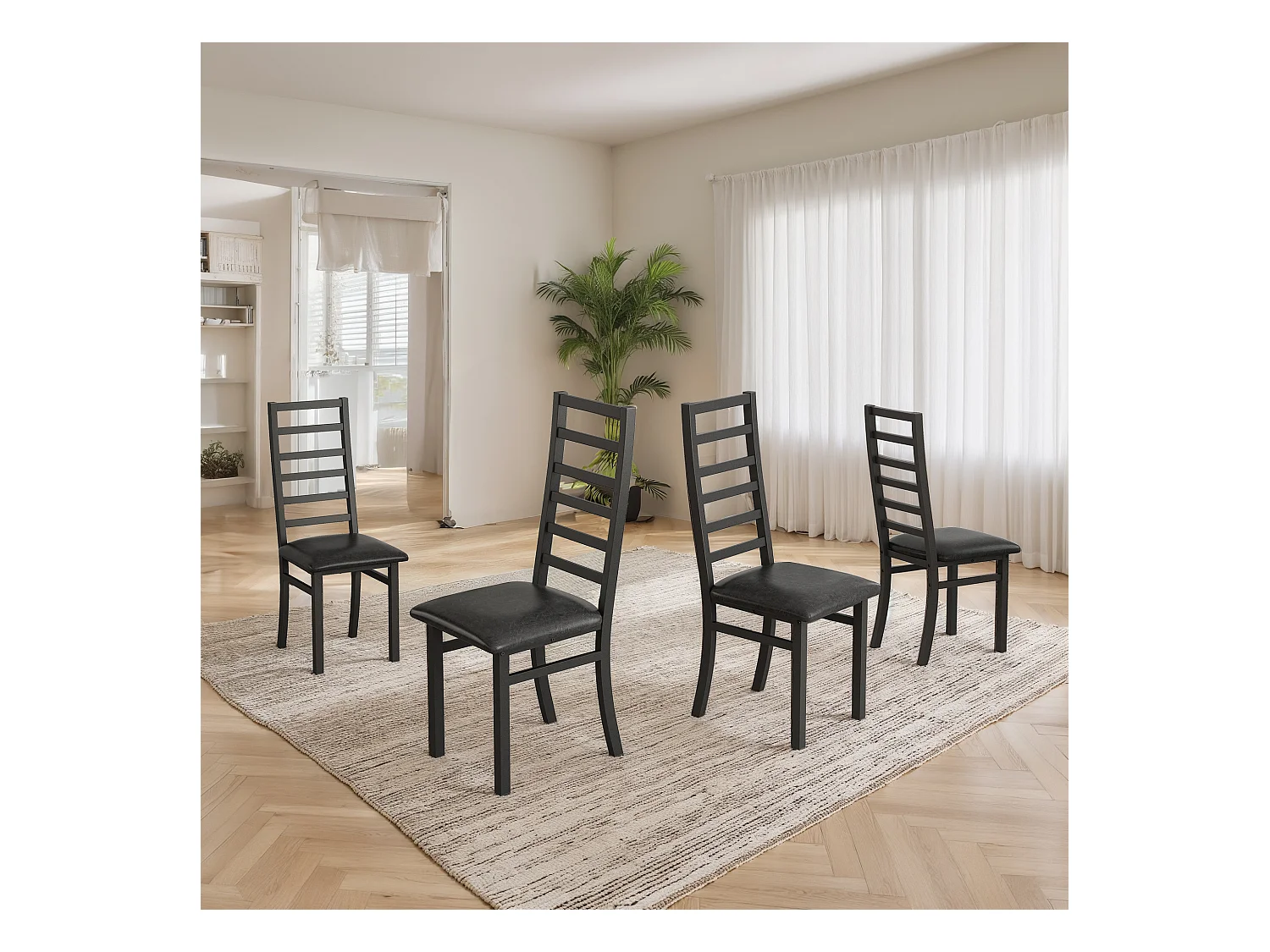 Chaises de salle à manger métal, design épuré, PU simili cuir, pieds en acier, noir (40x47x107 cm)