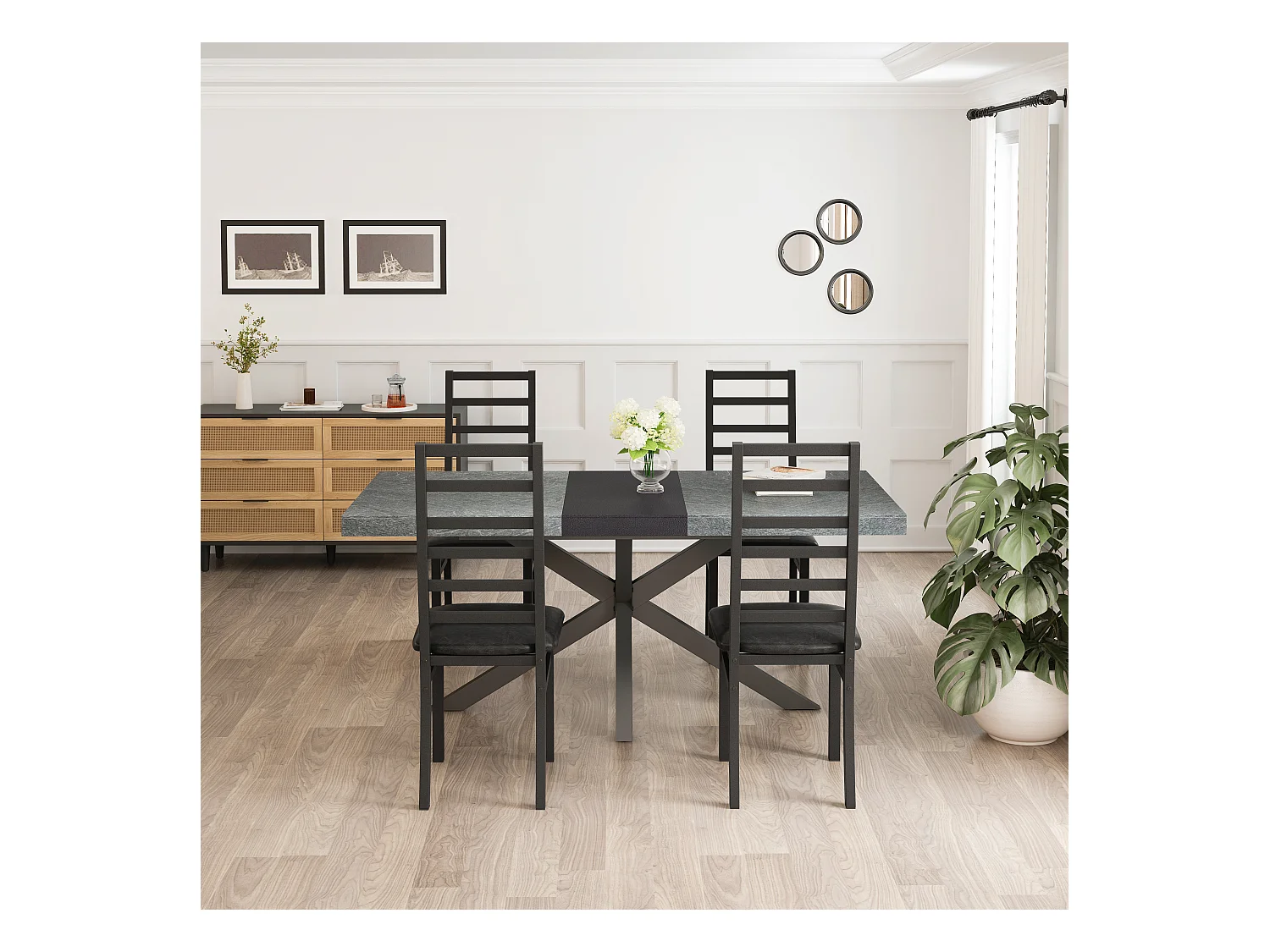 Chaises de salle à manger métal, design épuré, PU simili cuir, pieds en acier, noir (40x47x107 cm)