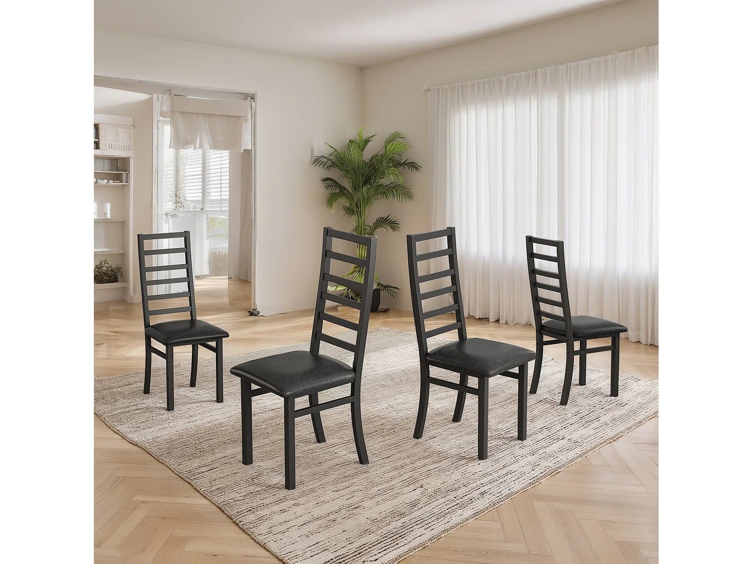 Chaises de salle à manger métal, design épuré, PU simili cuir, pieds en acier, noir (40x47x107 cm)