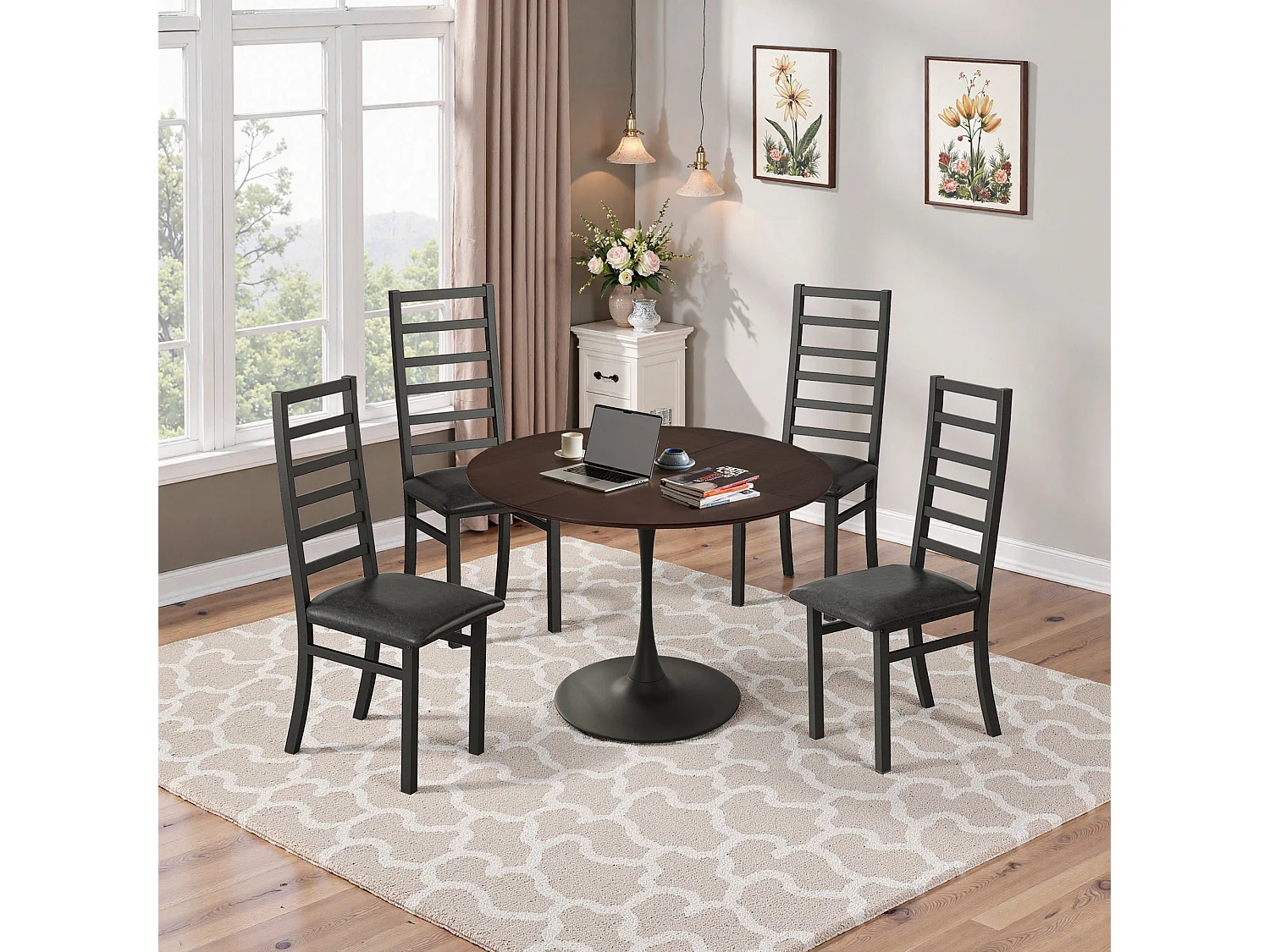 Chaises de salle à manger métal, design épuré, PU simili cuir, pieds en acier, noir (40x47x107 cm)