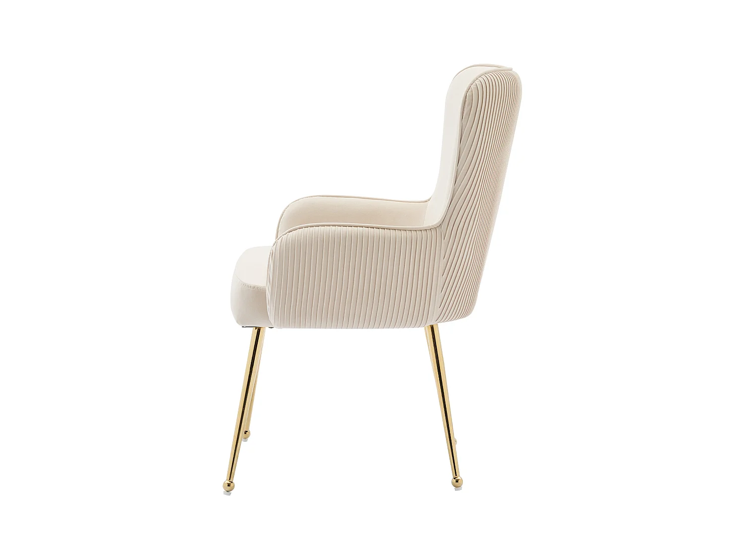 Chaise de salle à manger en velours beige, 4 pièces, avec accoudoirs, pieds métalliques dorés, soutien lombaire, pieds réglables (69x58.5x56 cm)