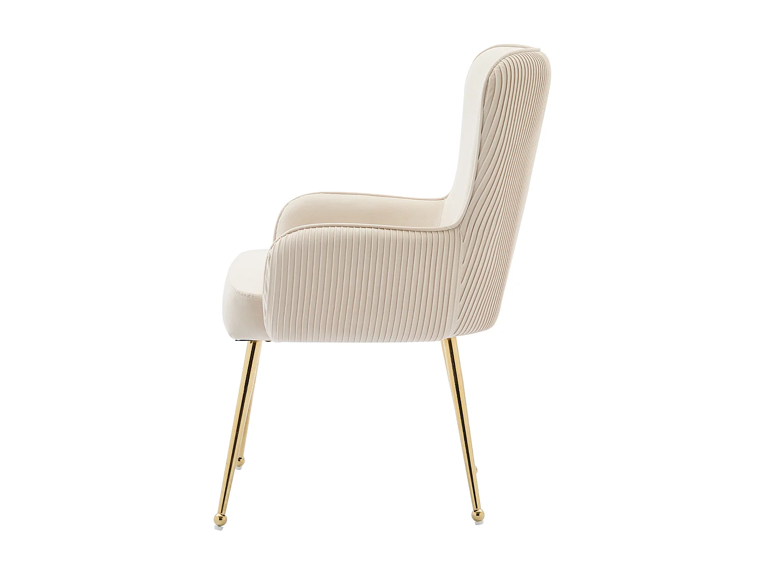 Beige fluwelen eetkamerstoel set van 4 met armleuningen, gouden metalen poten, lendensteun, verstelbare poten (69x58,5x56 cm)