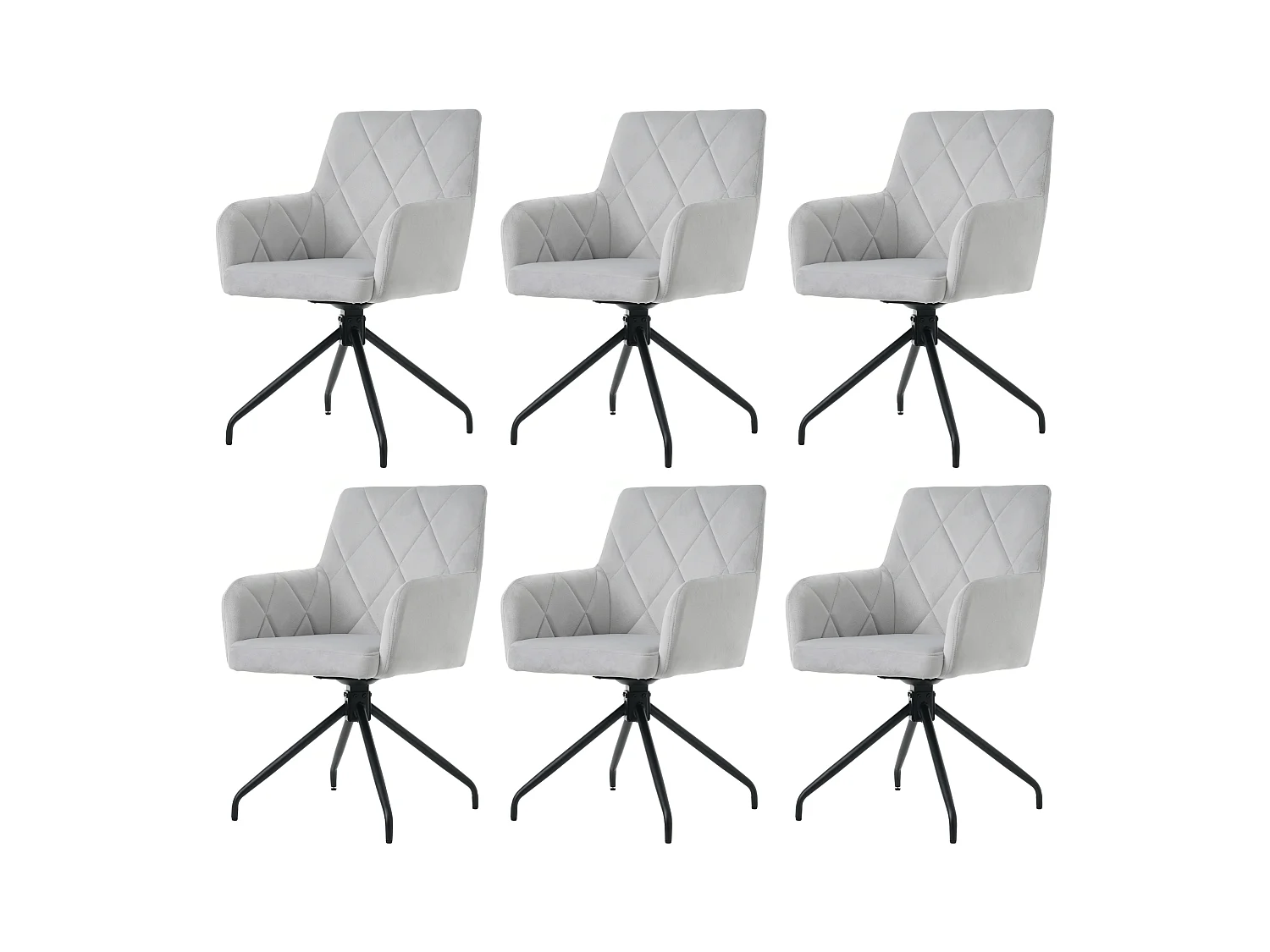 Chaises Pivotantes 360° en Velours, 4 Pieds Métalliques, Dossier Rembourré avec Motif Losange, Beige