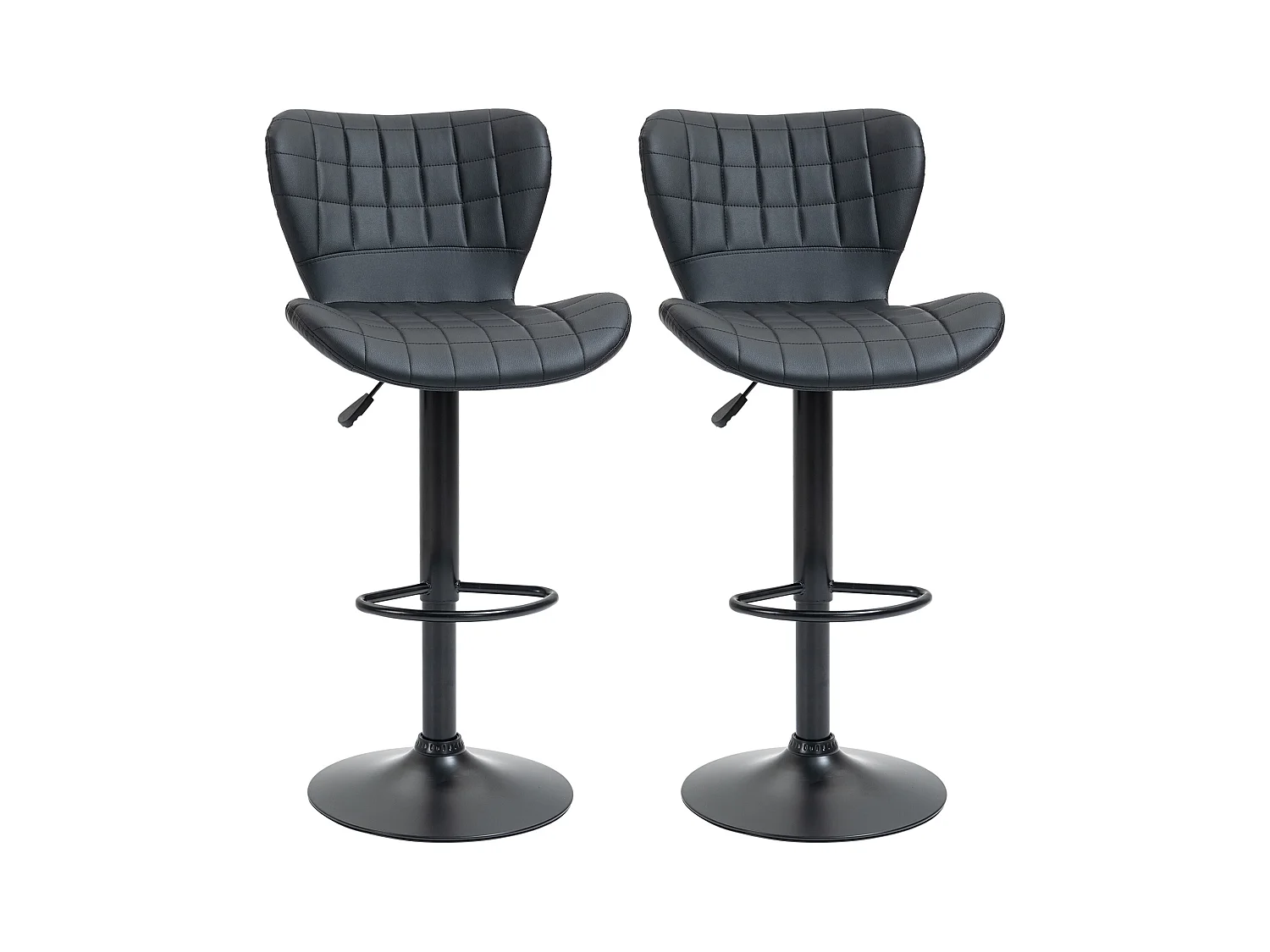Sgabello da bar regolabile, girevole a 360°, similpelle nera, struttura in metallo, design retrò (47x51,5x89-109cm)