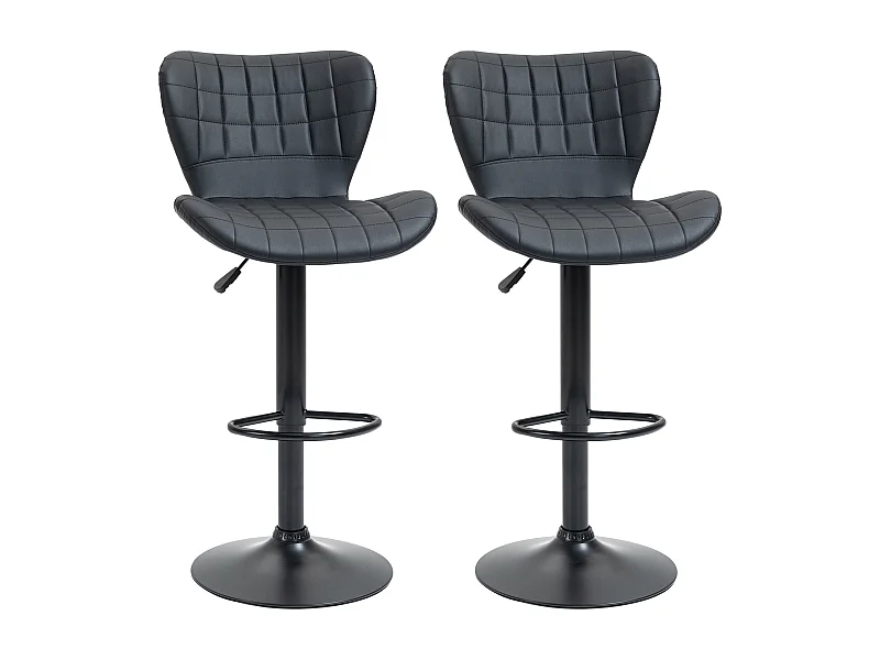 Tabouret de bar réglable, pivotant 360°, simili cuir noir, structure métal, design rétro (47x51.5x89-109cm)