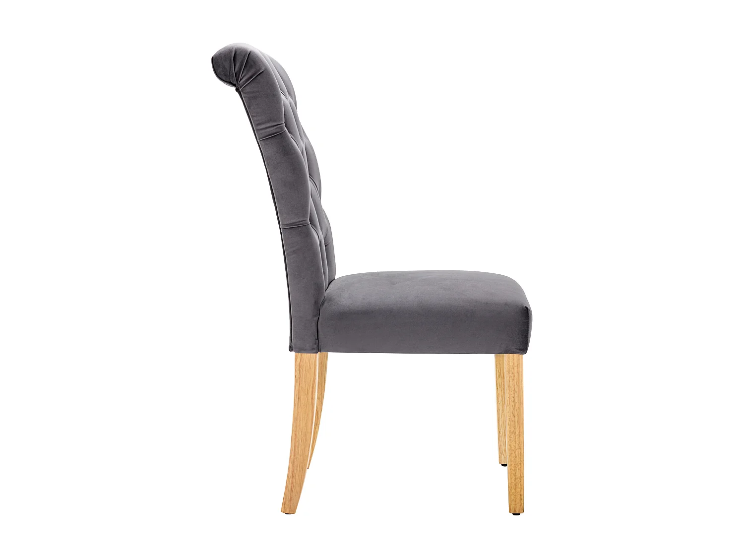 Chaise de salle à manger en velours avec pieds en chêne, bouton et cloche chromée, fauteuil de salon, gris (54x50x94 cm)