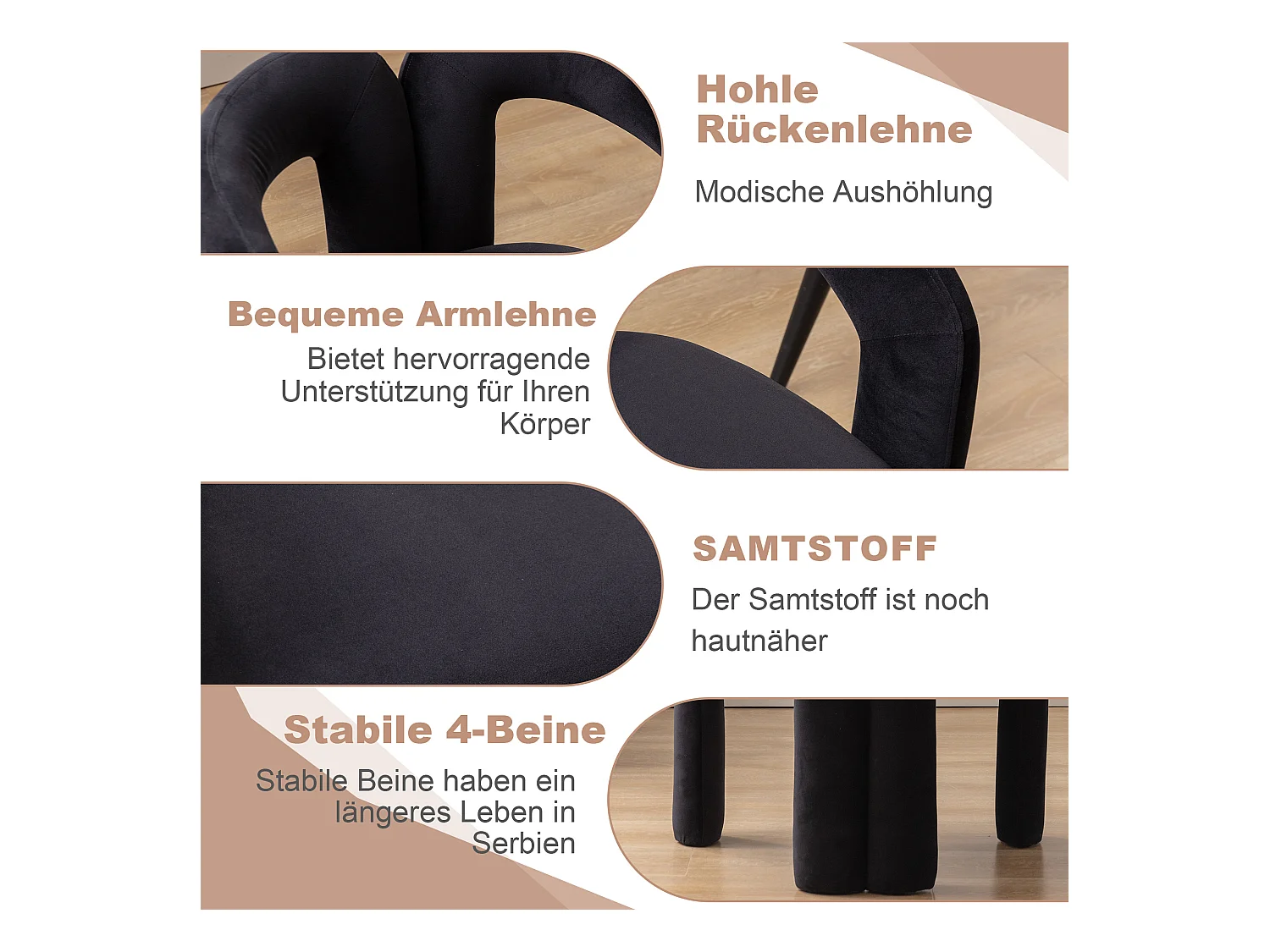 Chaises de salle à manger modernes en velours, fauteuils décoratifs rembourrés, fauteuils pour salon et cuisine, lot de 2 (64x50.5x71 cm)