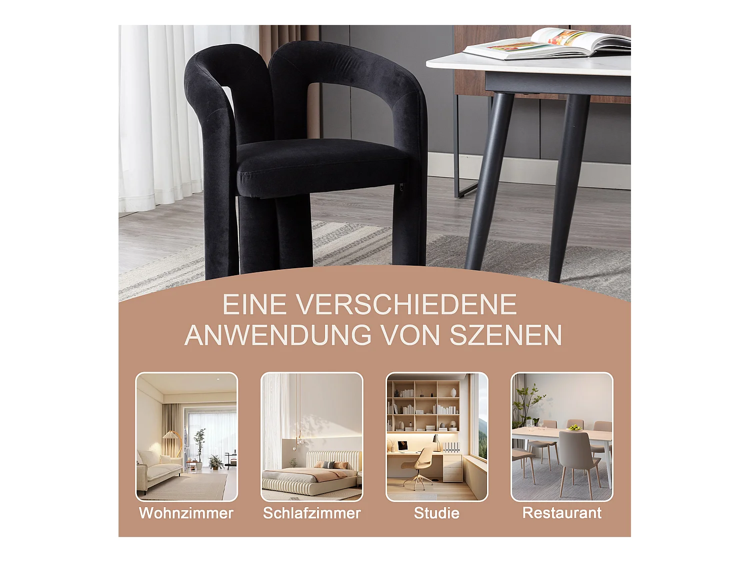 Chaises de salle à manger modernes en velours, fauteuils décoratifs rembourrés, fauteuils pour salon et cuisine, lot de 2 (64x50.5x71 cm)