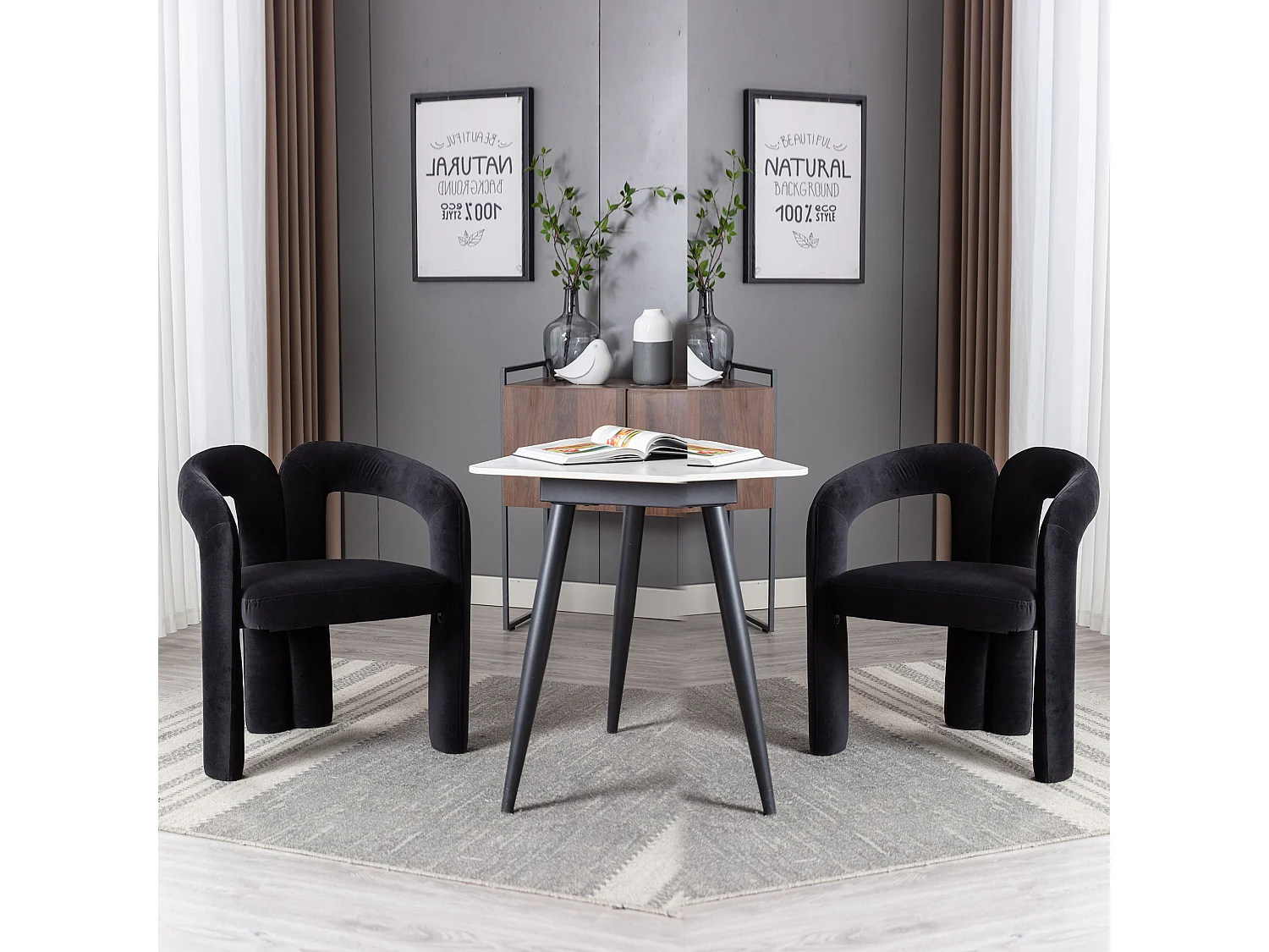 Chaises de salle à manger modernes en velours, fauteuils décoratifs rembourrés, fauteuils pour salon et cuisine, lot de 2 (64x50.5x71 cm)