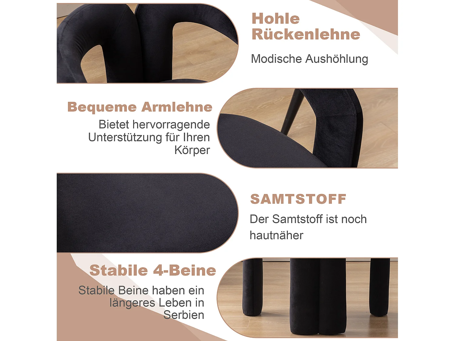 Chaises de salle à manger modernes en velours, fauteuils décoratifs rembourrés, fauteuils pour salon et cuisine, lot de 2 (64x50.5x71 cm)