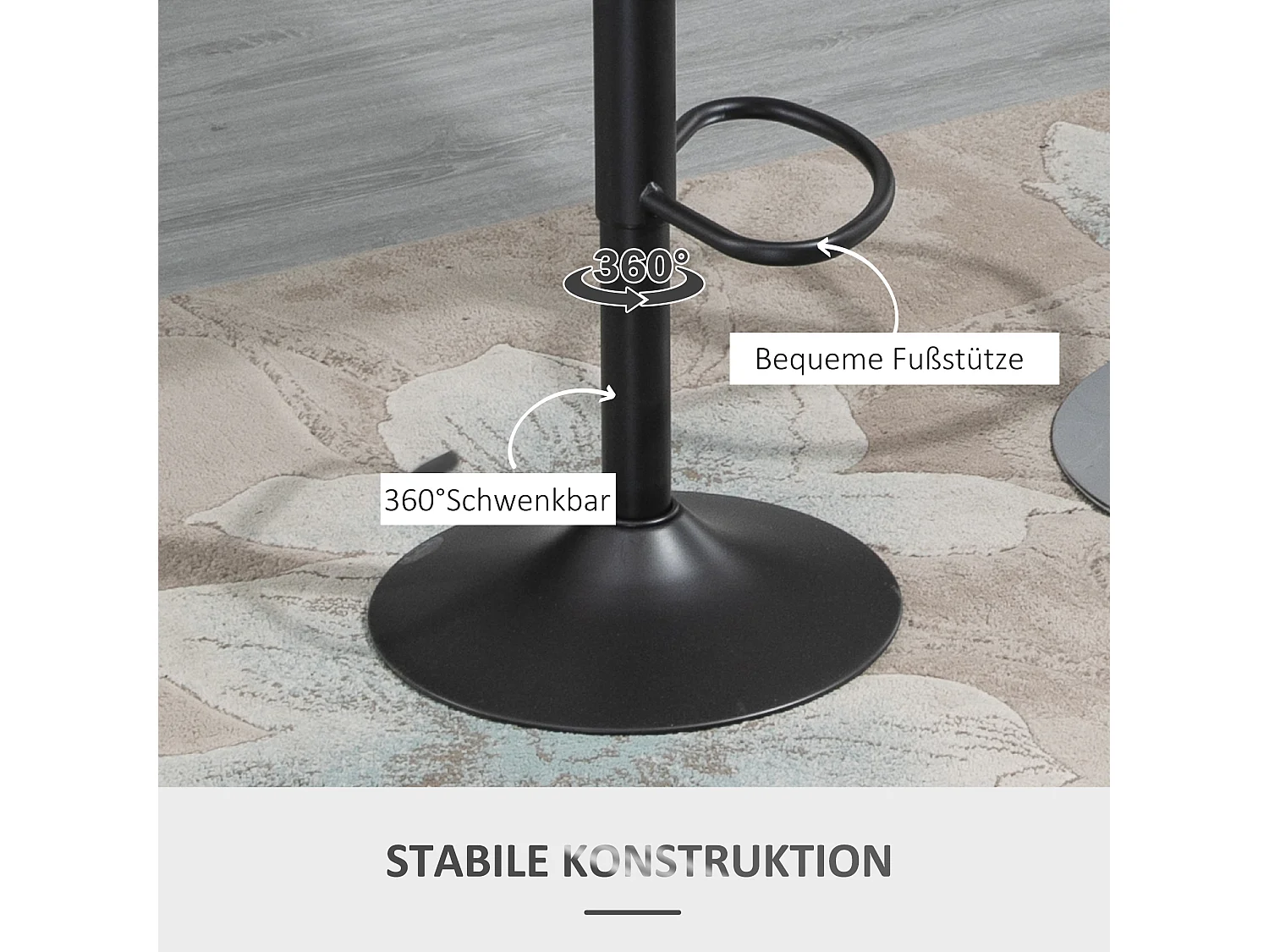 Sgabello da bar, regolabile in altezza, design vintage, similpelle, metallo, grigio (44x49x90-110 cm)