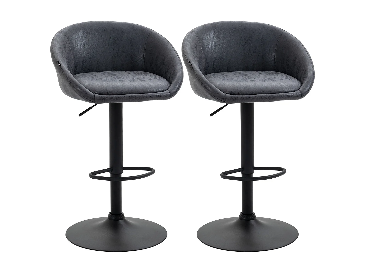 Set di 2 sgabelli da bar regolabili, braccioli, schienale in similpelle, grigio scuro, gambe in metallo (57x50x84-104cm)