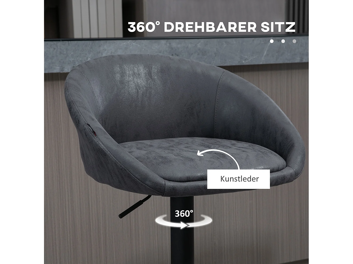 Set di 2 sgabelli da bar regolabili, braccioli, schienale in similpelle, grigio scuro, gambe in metallo (57x50x84-104cm)