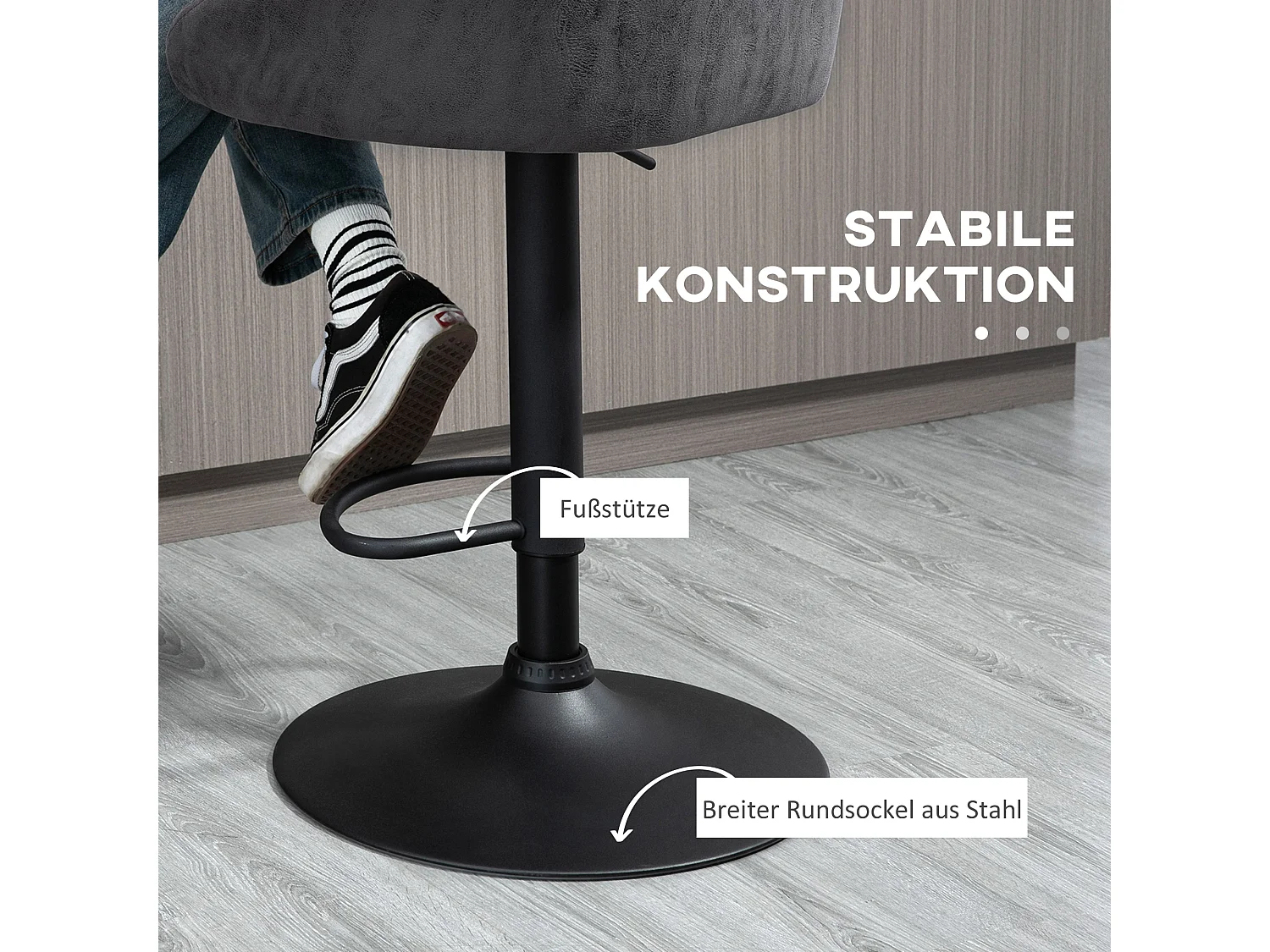 Set di 2 sgabelli da bar regolabili, braccioli, schienale in similpelle, grigio scuro, gambe in metallo (57x50x84-104cm)