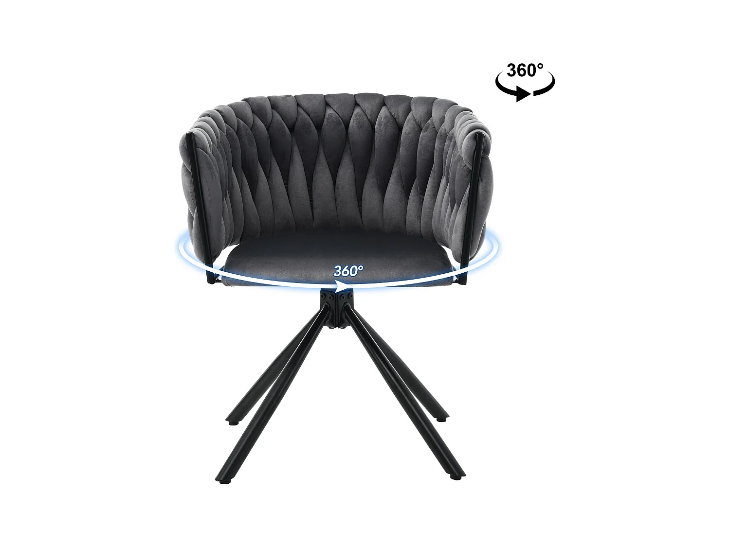 Chaise Pivotante en Velours, Design Moderne, Métal, Gris (59.06x55.25x45.72 cm)