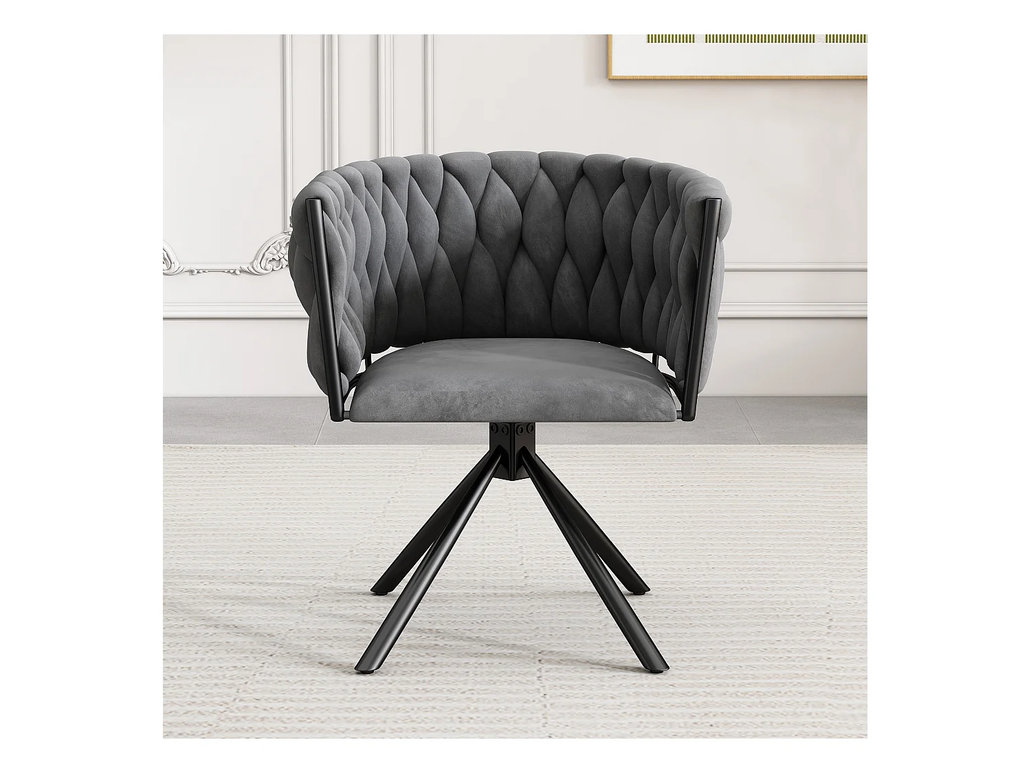 Fluwelen draaistoel, modern design, metaal, grijs (59,06x55,25x45,72 cm)
