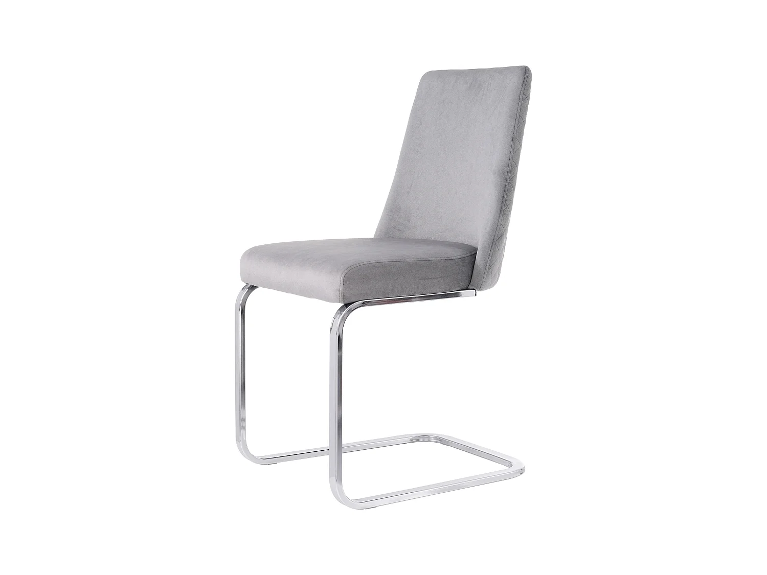 Chaise de salle à manger en velours, 2 pièces, design luxe, avec dos en diamant et pieds métalliques argentés, gris (47x47x90 cm)