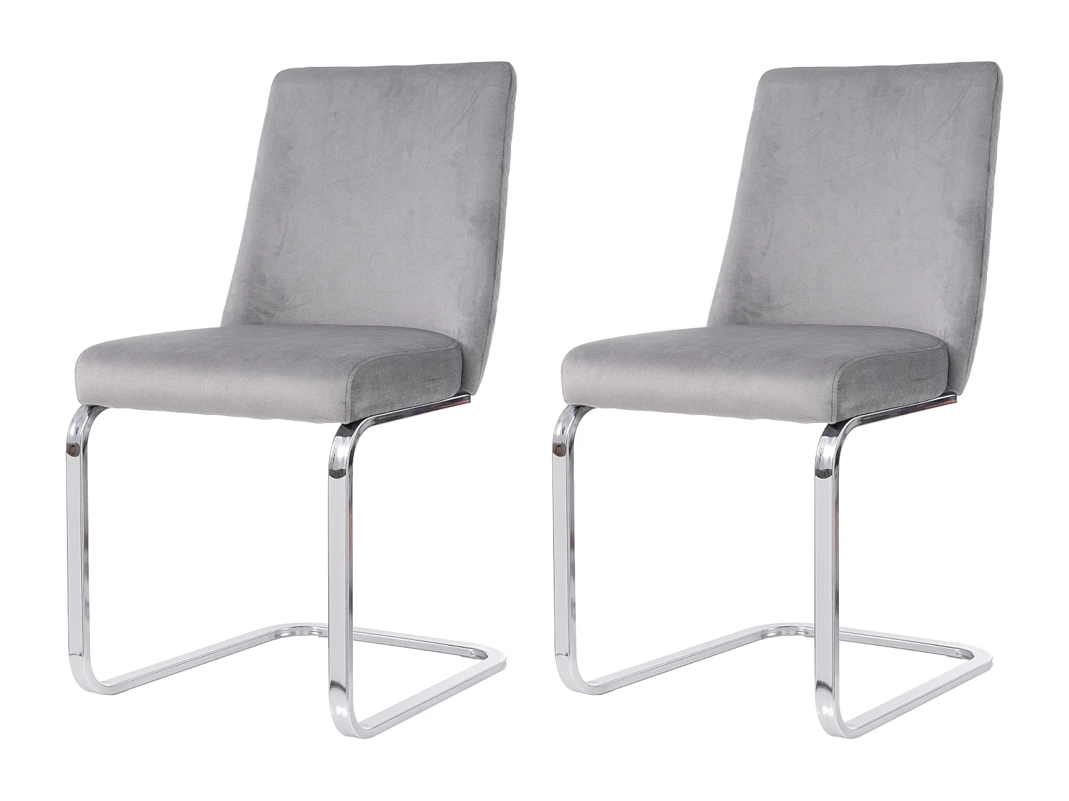 Chaise de salle à manger en velours, 2 pièces, design luxe, avec dos en diamant et pieds métalliques argentés, gris (47x47x90 cm)