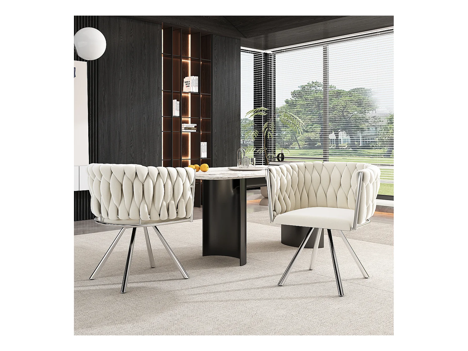 Chaise de salle à manger en velours, set de 4 chaises, chaise pivotante de luxe pour salon et chambre, avec pieds en métal(62x60x57 cm)