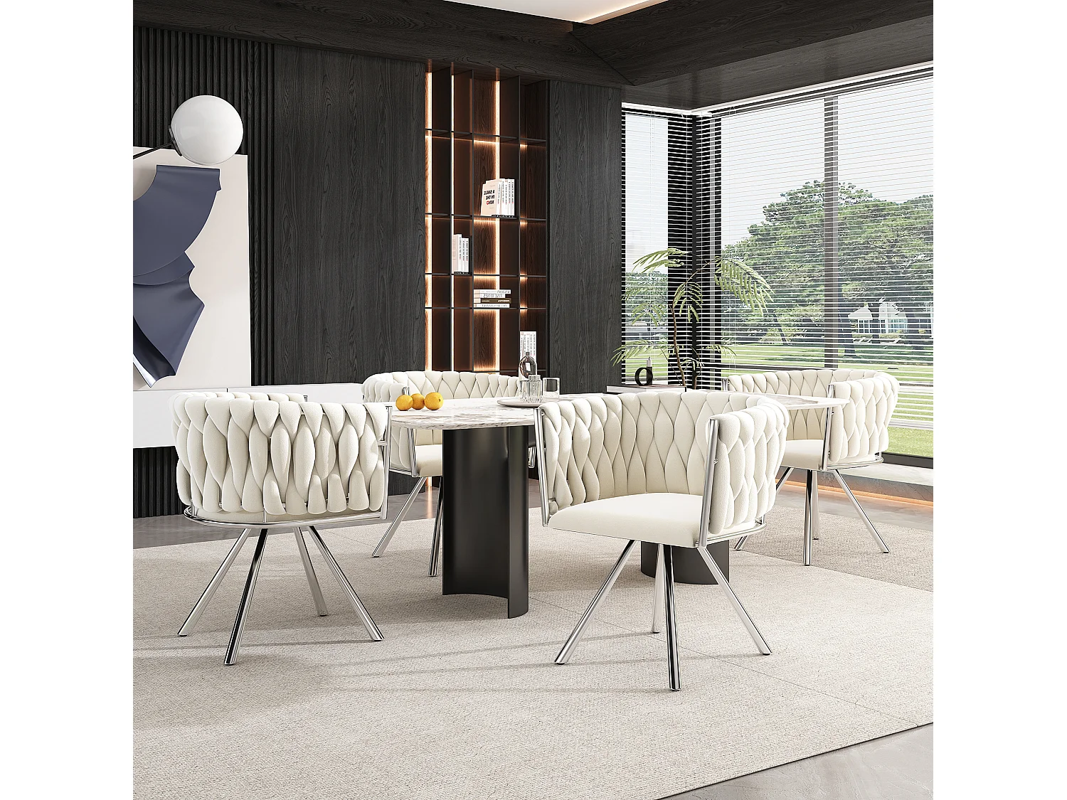 Chaise de salle à manger en velours, set de 4 chaises, chaise pivotante de luxe pour salon et chambre, avec pieds en métal(62x60x57 cm)