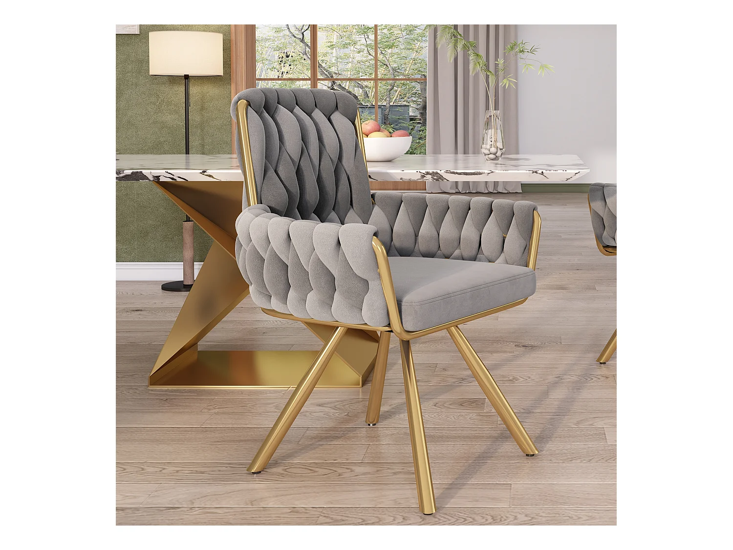 Silla giratoria de terciopelo, diseño de lujo, metal, gris (62,87 x 62,23 x 50,80 cm)