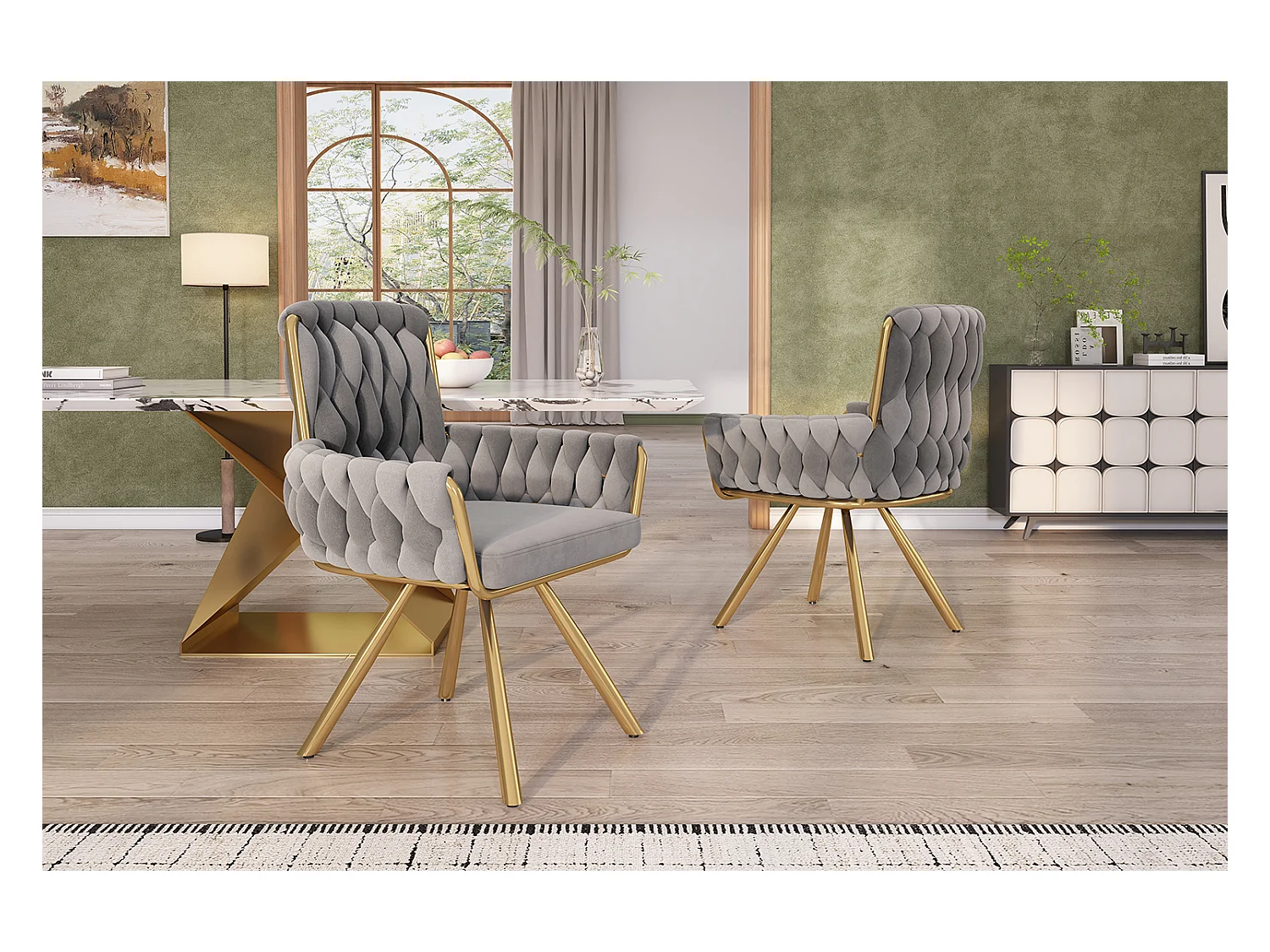 Silla giratoria de terciopelo, diseño de lujo, metal, gris (62,87 x 62,23 x 50,80 cm)