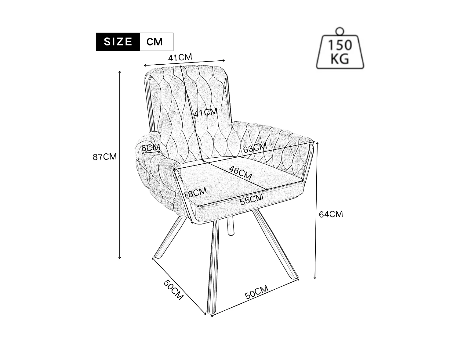 Chaise Pivotante en Velours, Design Luxueux, Métal, Gris (62.87x62.23x50.80 cm)