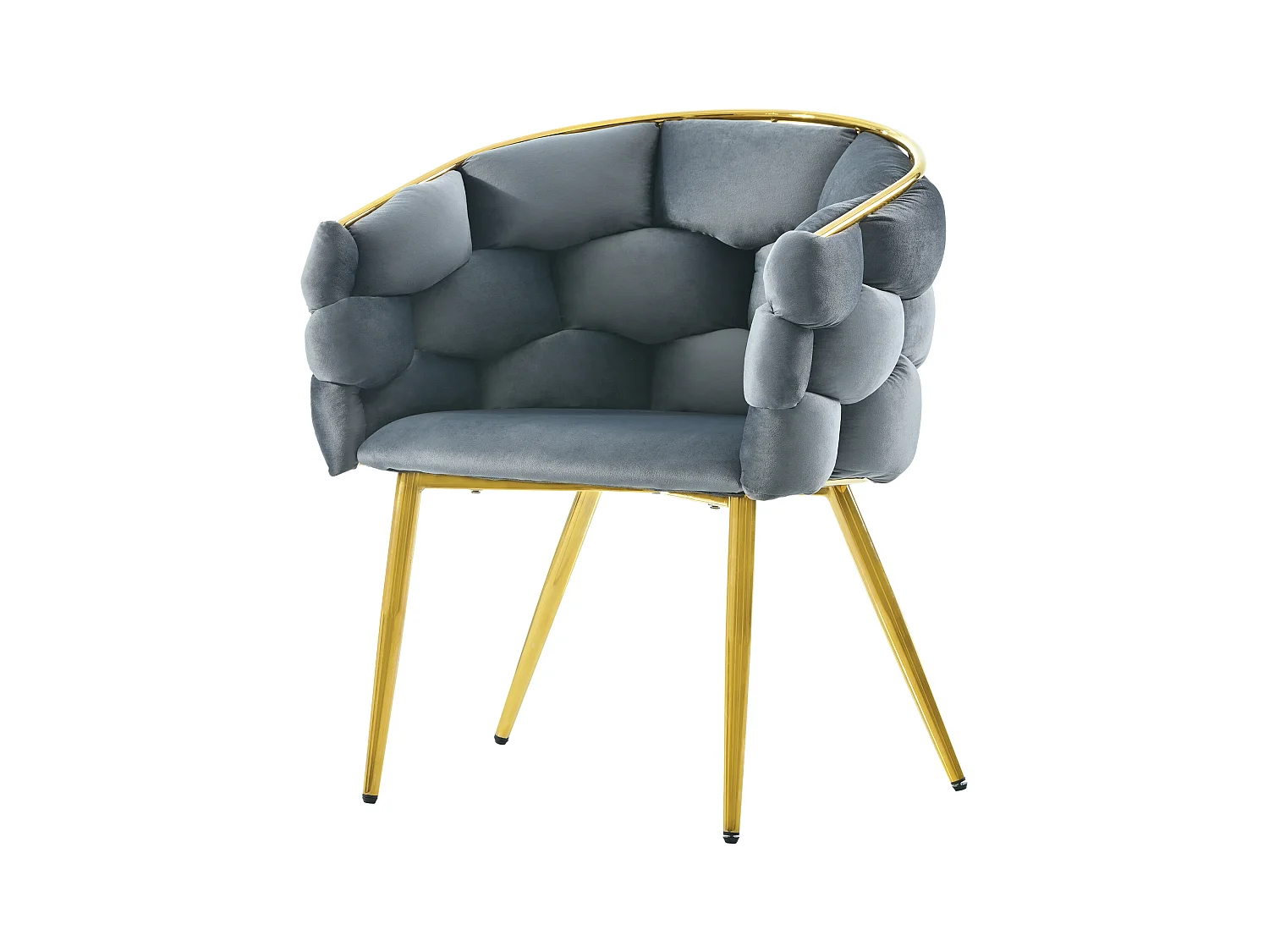 Chaise de luxe en velours, structure métallique dorée, couleur grise (50x47x80 cm)