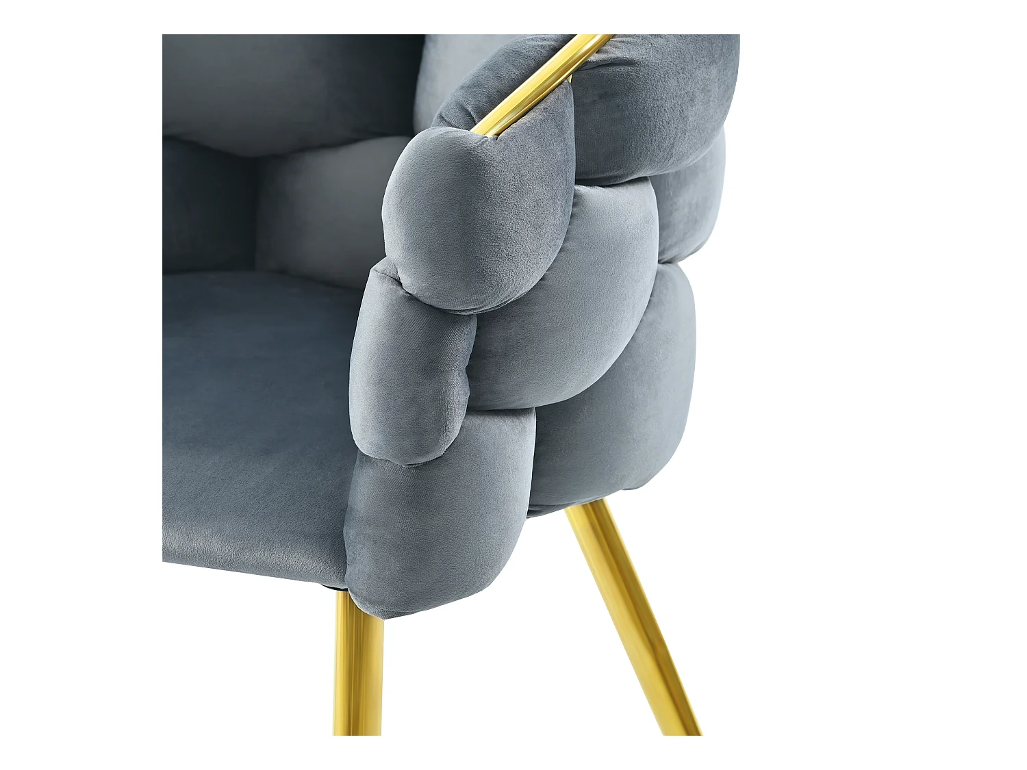 Chaise de luxe en velours, structure métallique dorée, couleur grise (50x47x80 cm)