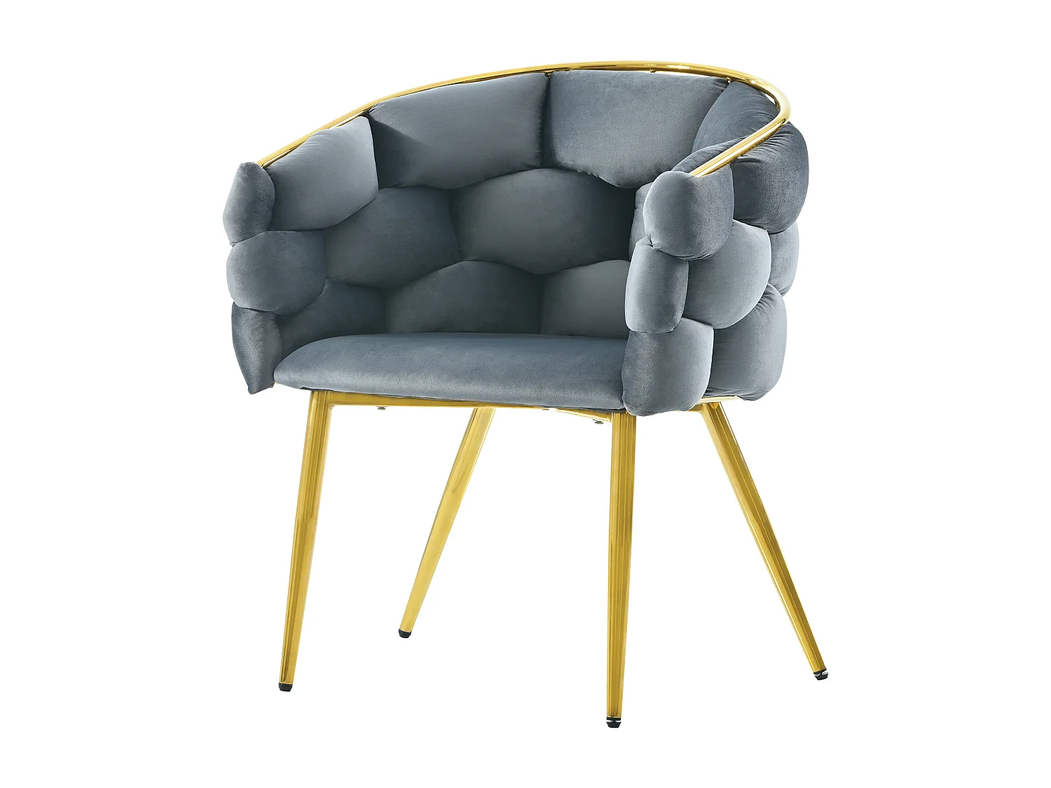 Luxe fluwelen stoel, gouden metalen structuur, grijze kleur (50x47x80 cm)