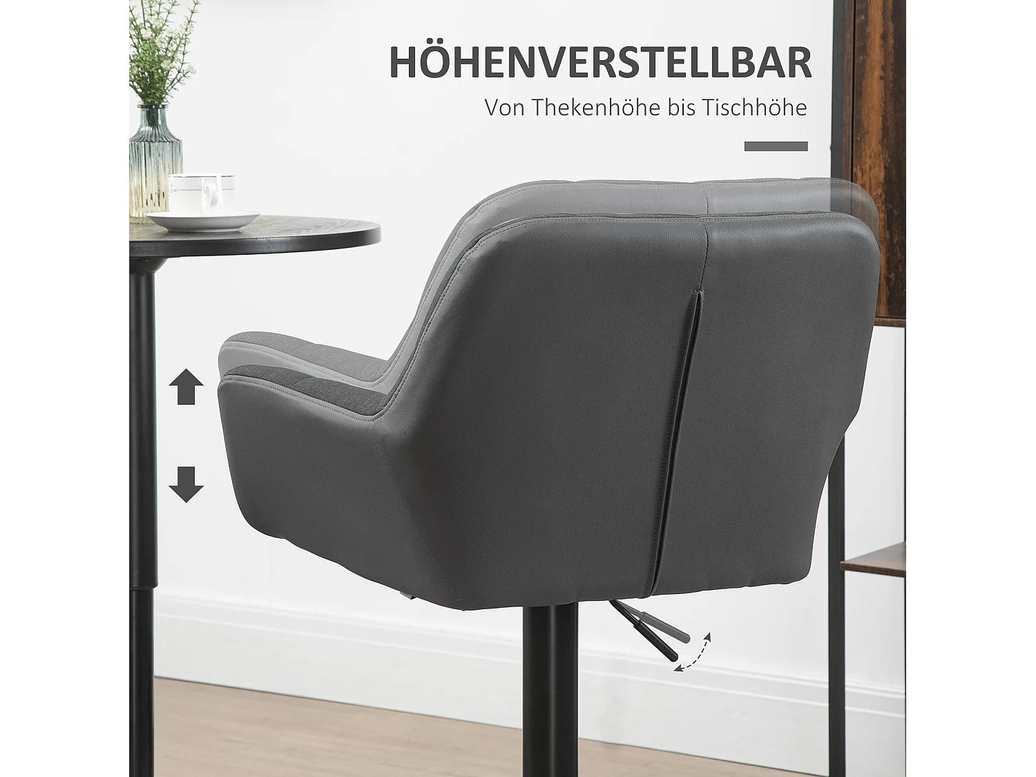 Tabouret de bar réglable 2 pièces avec dossier et repose-pieds, rotation 360°, en simili lin, gris (57.5x52.5x93-114 cm)