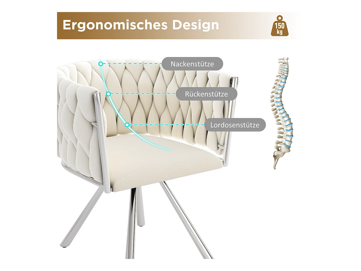 Set van 6 fluwelen eetkamerstoelen, luxe draaistoel voor woonkamer en slaapkamer, met metalen poten (62x60x57 cm)