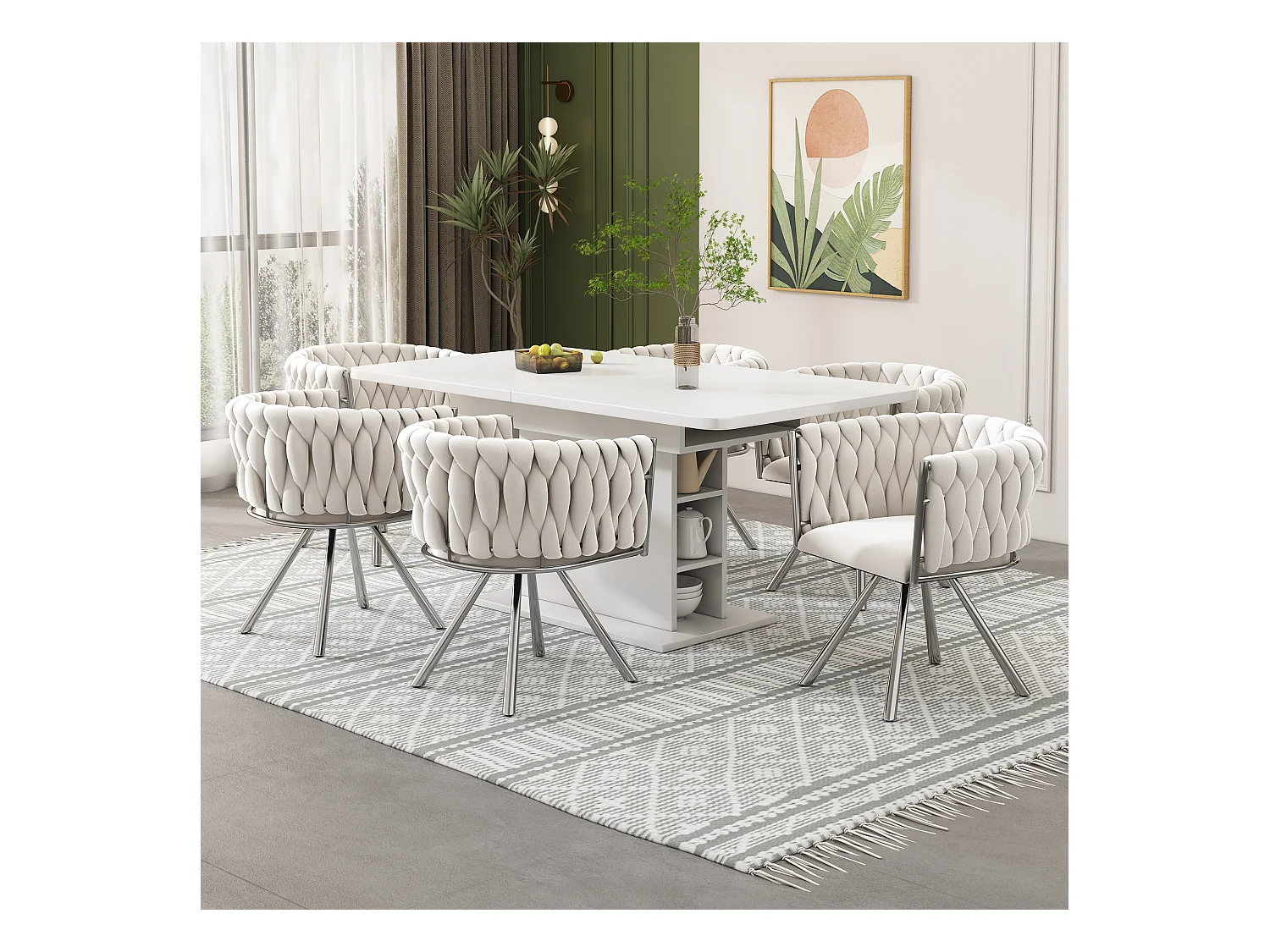 Set di 6 sedie da pranzo in velluto, sedia girevole di lusso per soggiorno e camera da letto, con gambe in metallo (62x60x57 cm)