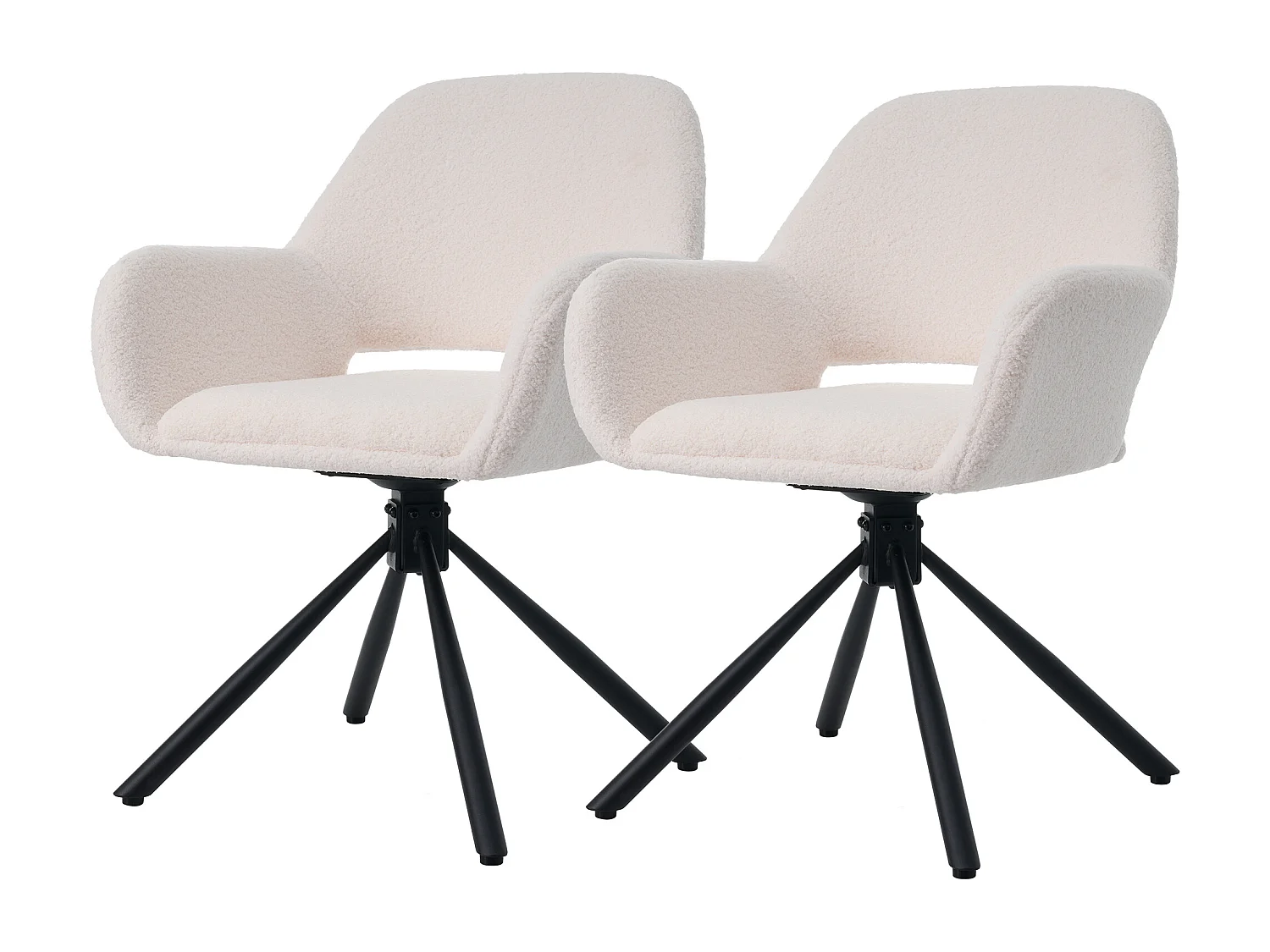 Chaises pivotantes avec accoudoirs, Sherpa tissu, 2 pièces, blanc (68x65x51 cm)