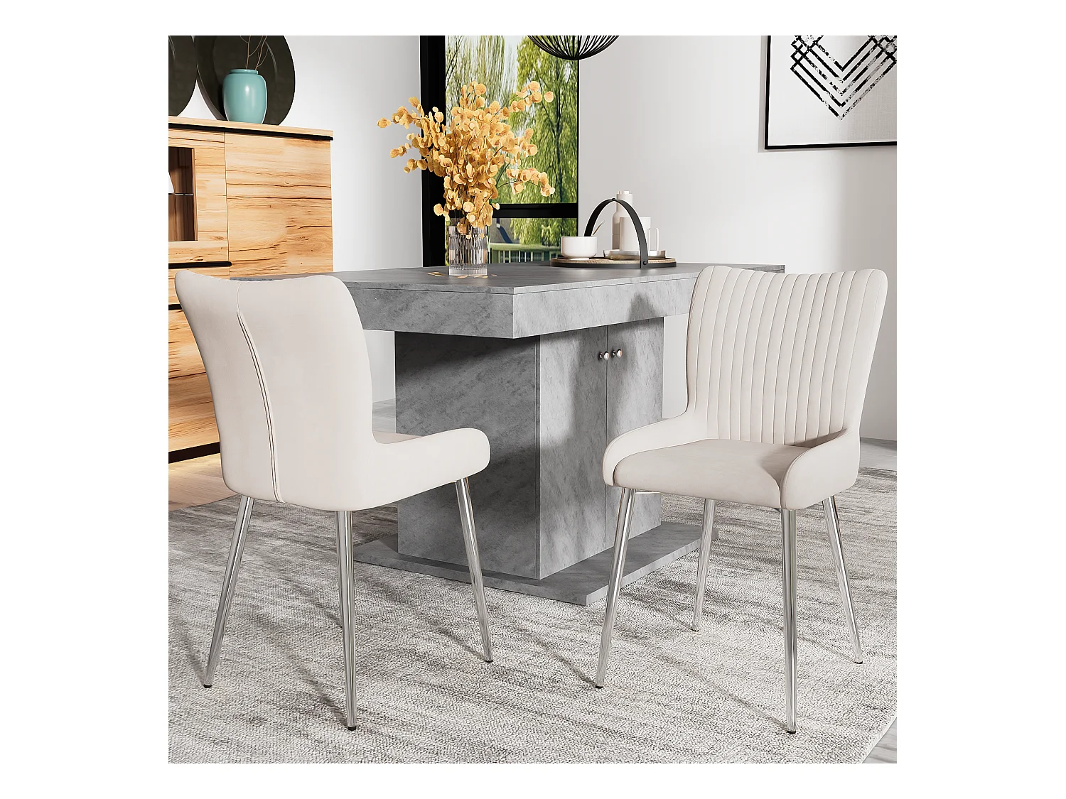 Chaise de Salle à Manger en Velours, 4 pièces, design luxueux, avec soutien lombaire et pieds métalliques argentés, Beige