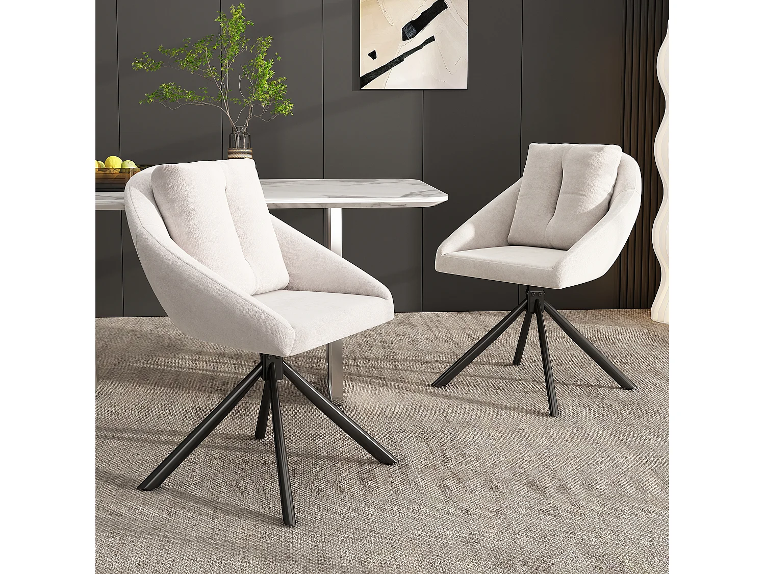 Chaise Rotative en Velours Beige, Design Moderne, Confortable et Ergonomique, Matériau en Velours, Structure Métallique (72.39x62.23x49.53 cm)