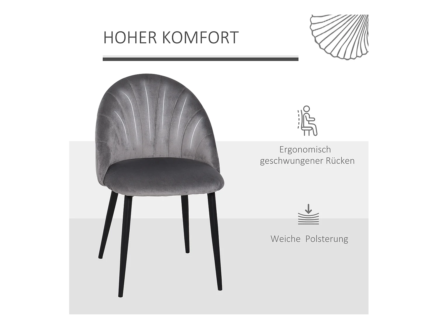 Chaise de salle à manger 2 pièces, design scandinave, velours et métal, gris (52x54x79cm)