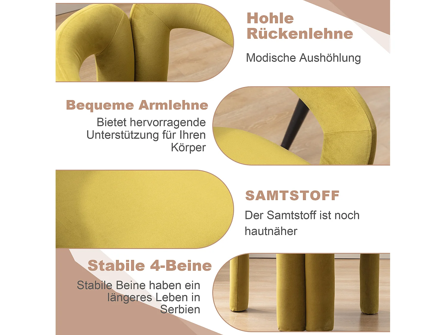 Chaises de salle à manger modernes en velours, design élégant, beige (64x50.5x71 cm), lot de 2