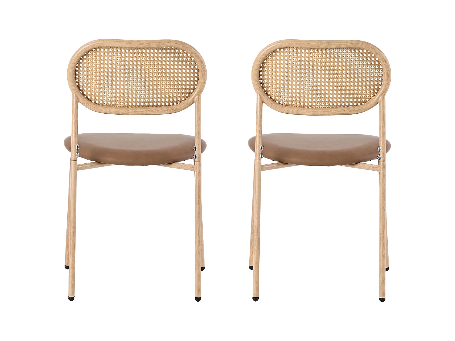 Set de 2 chaises de salle à manger, chaise de loisir en rattan, avec pieds métalliques, design moderne, pour salon et chambre(56x52x27 cm)