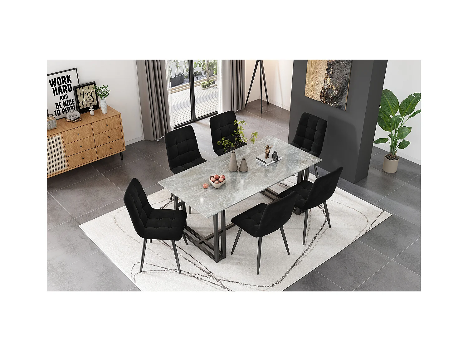 Chaise de salle à manger en velours, design moderne, structure en métal, noir (44x41x86 cm)